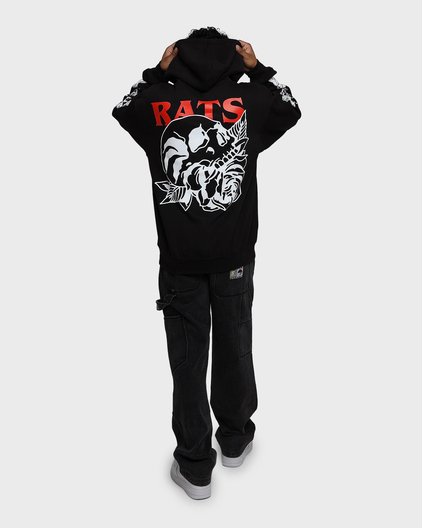 snowboarding Diploma Rats Get Fat Skull Rose Hoodie Black