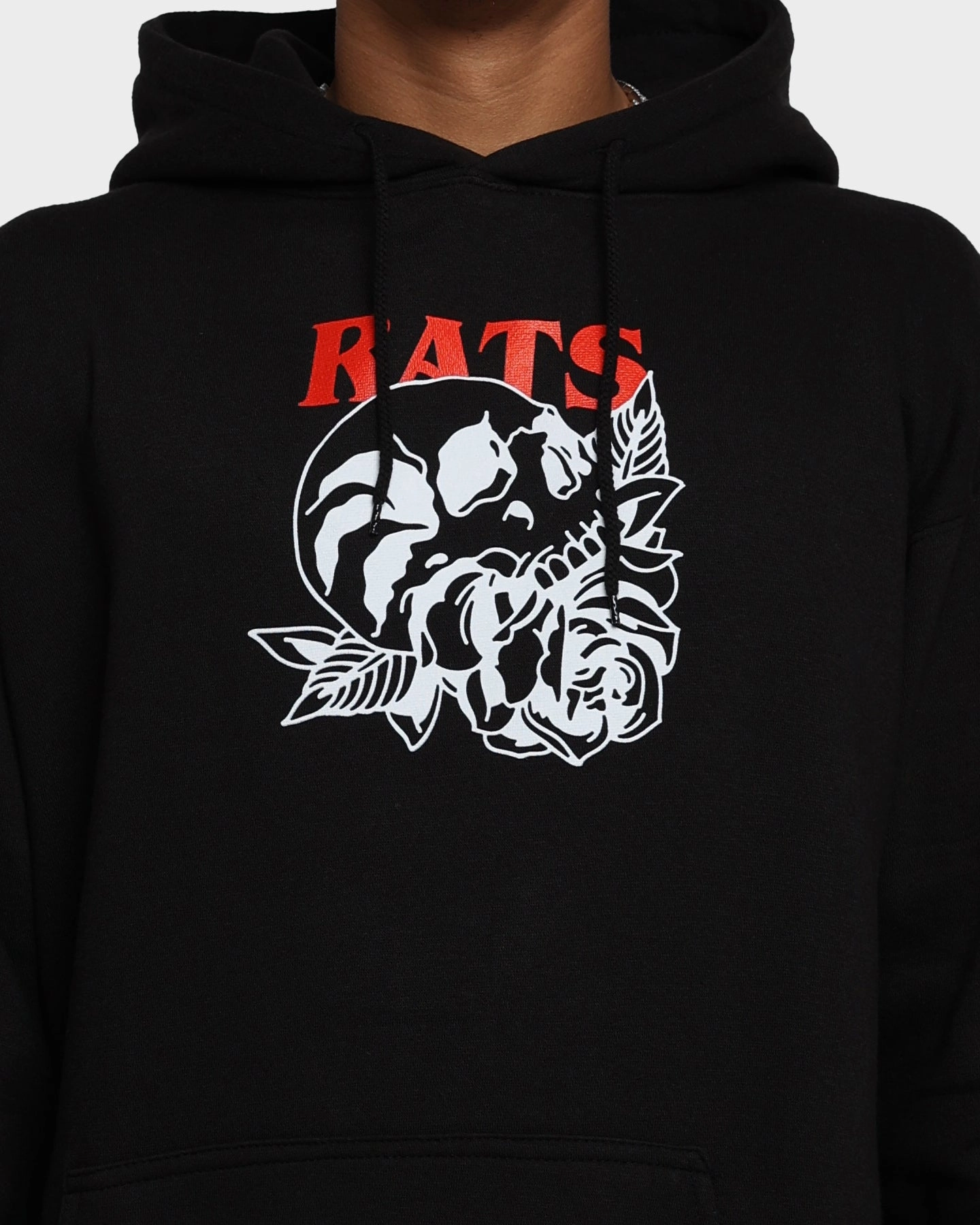 Rats Get Fat Skull Rose Hoodie Black practice session Long-sleeved