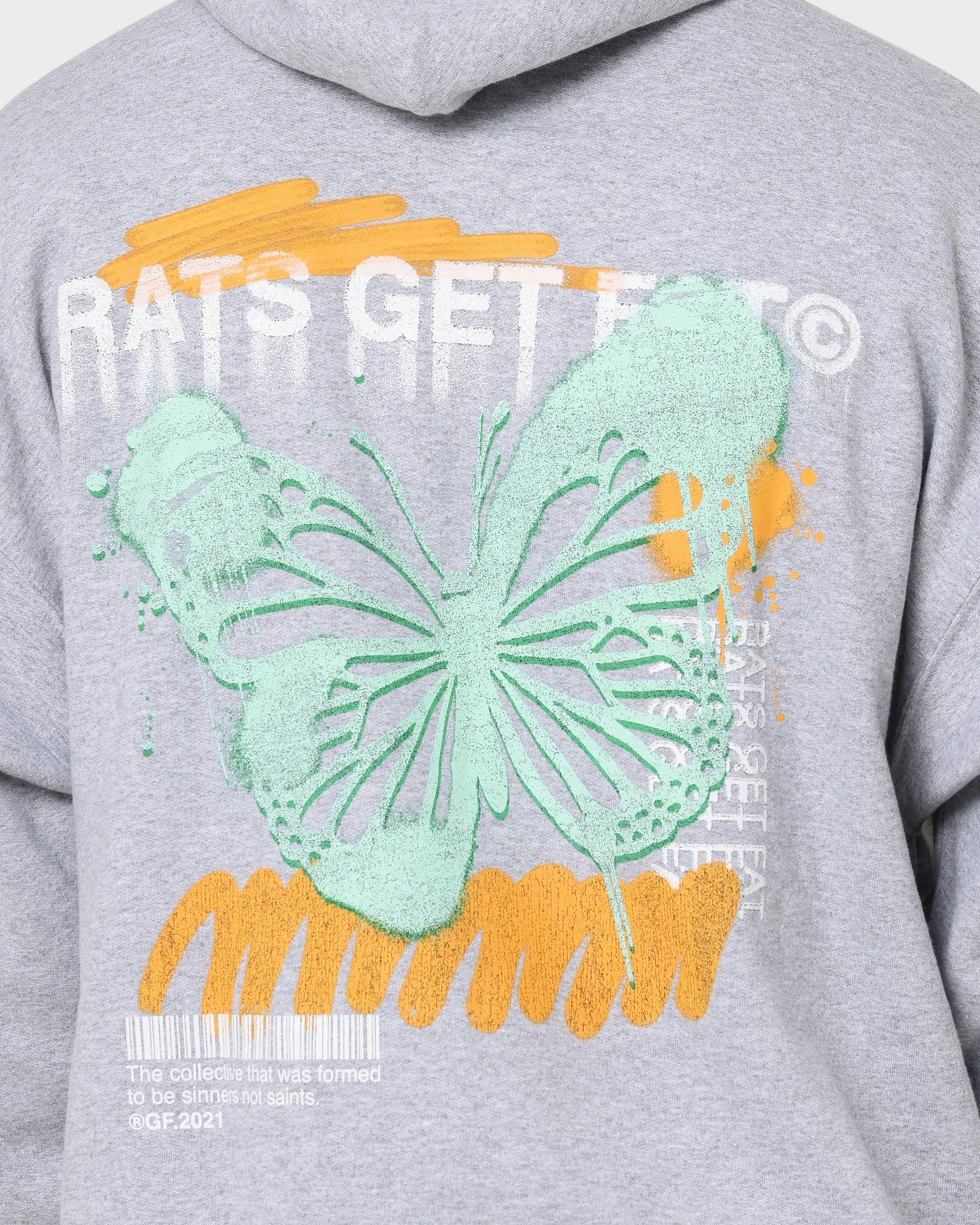 Heat Regulating Technology Rats Get Fat Spray Butterfly Hoodie Grey