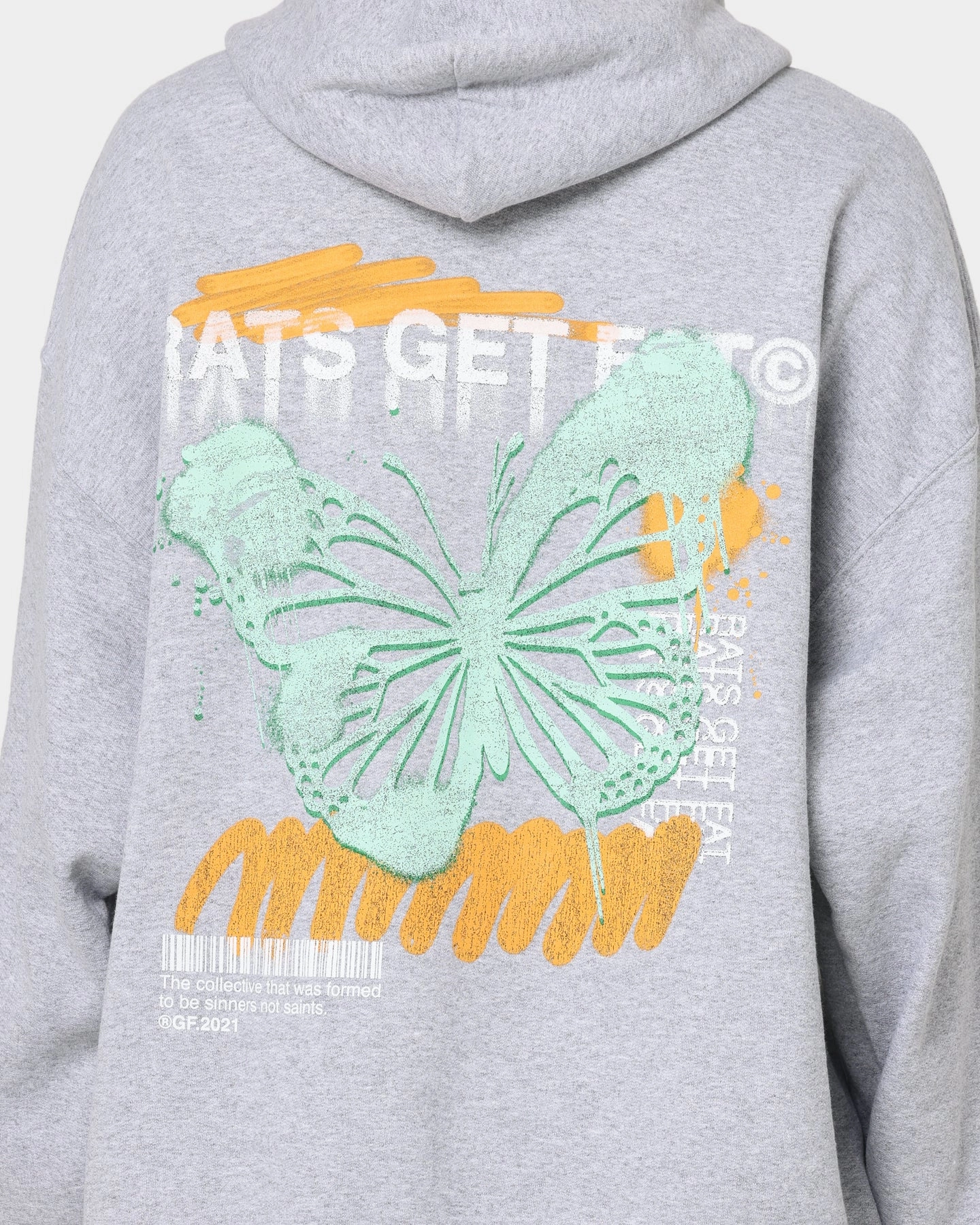 Rats Get Fat Spray Butterfly Hoodie Grey Oversized Fit See