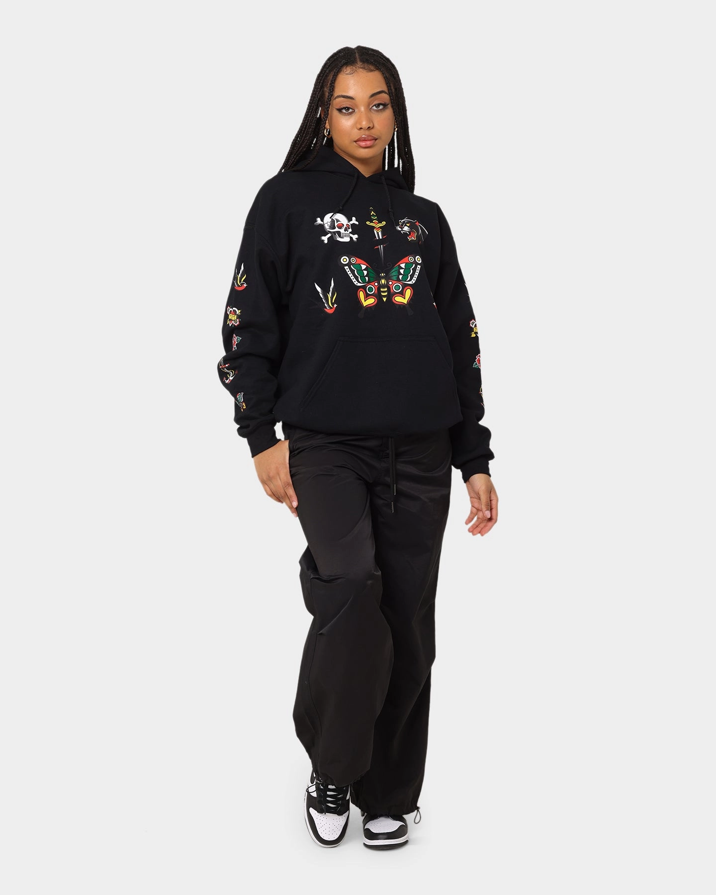 Rats Get Fat Tattoo Print Hoodie Black car