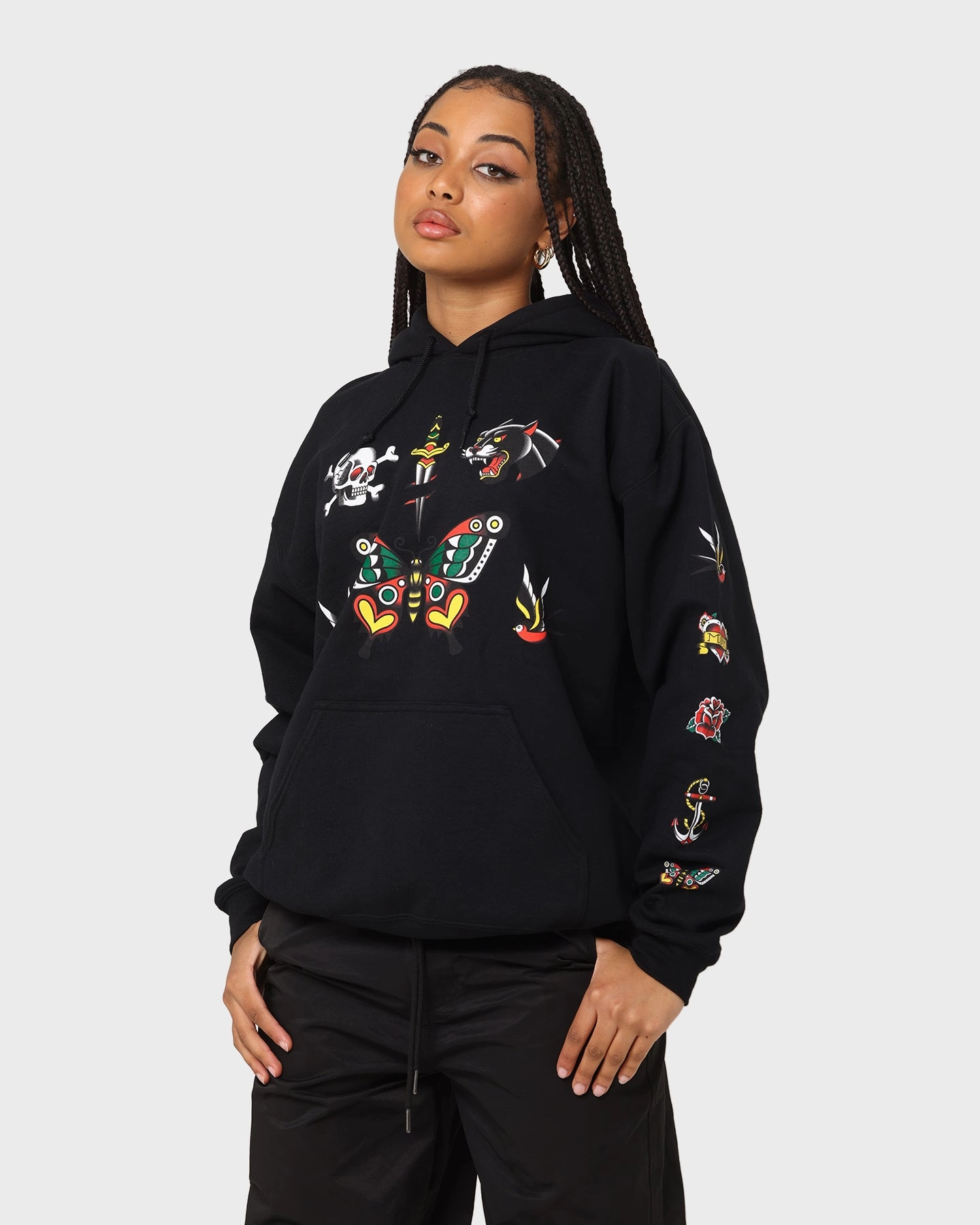 Rats Get Fat Tattoo Print Hoodie Black autumn season VentilatedPanels
