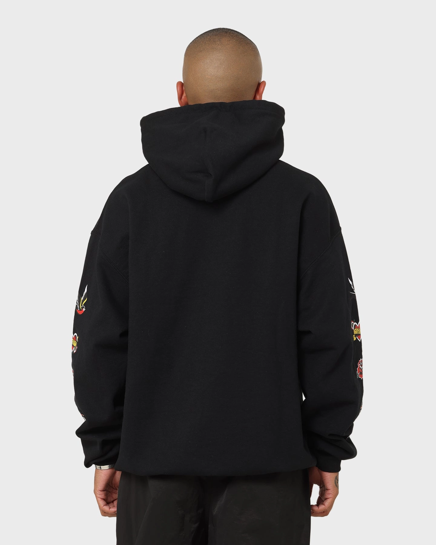 Stretchable Panels professionals Rats Get Fat Tattoo Print Hoodie Black