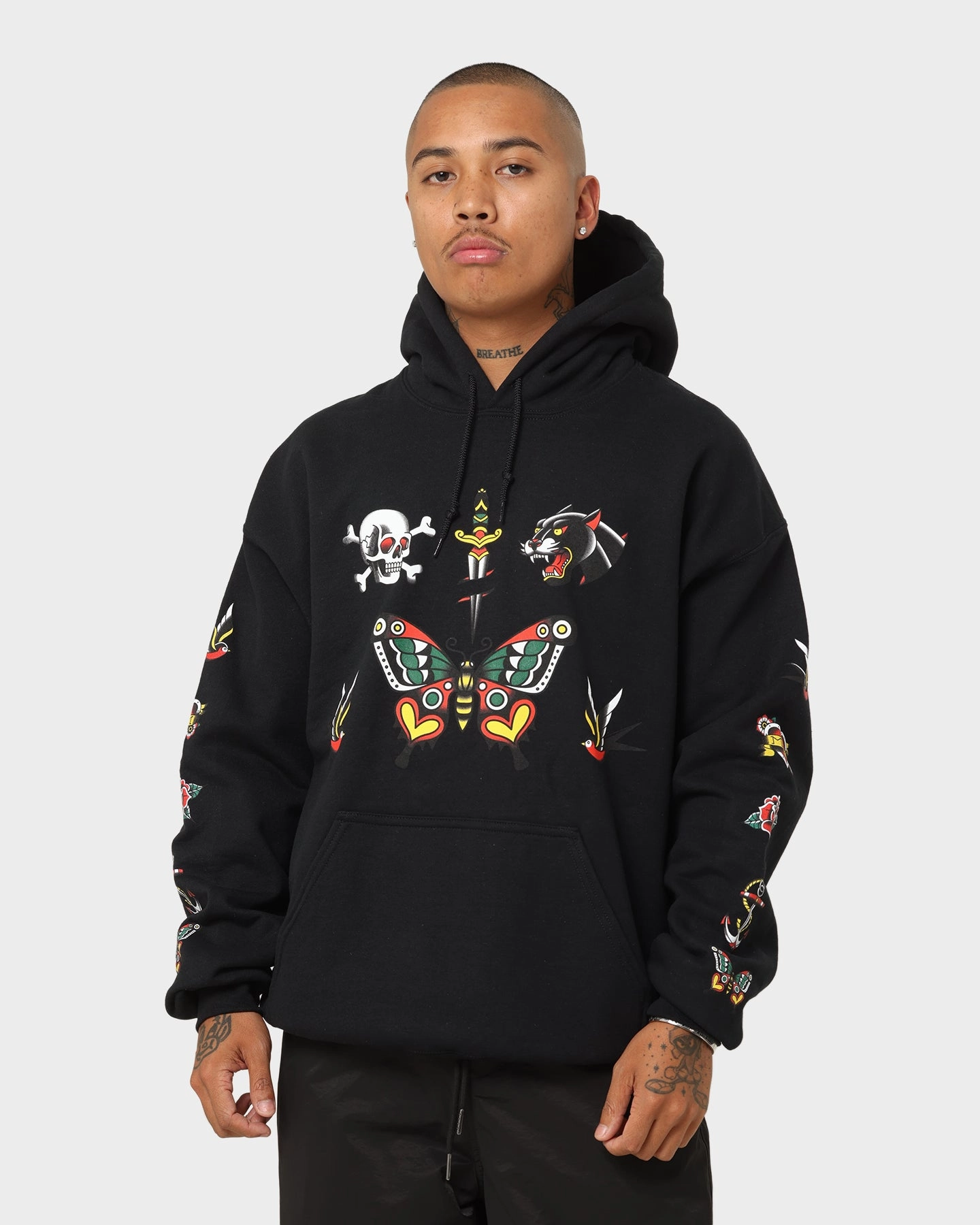 Rats Get Fat Tattoo Print Hoodie Black police officers Warm Thinsulate