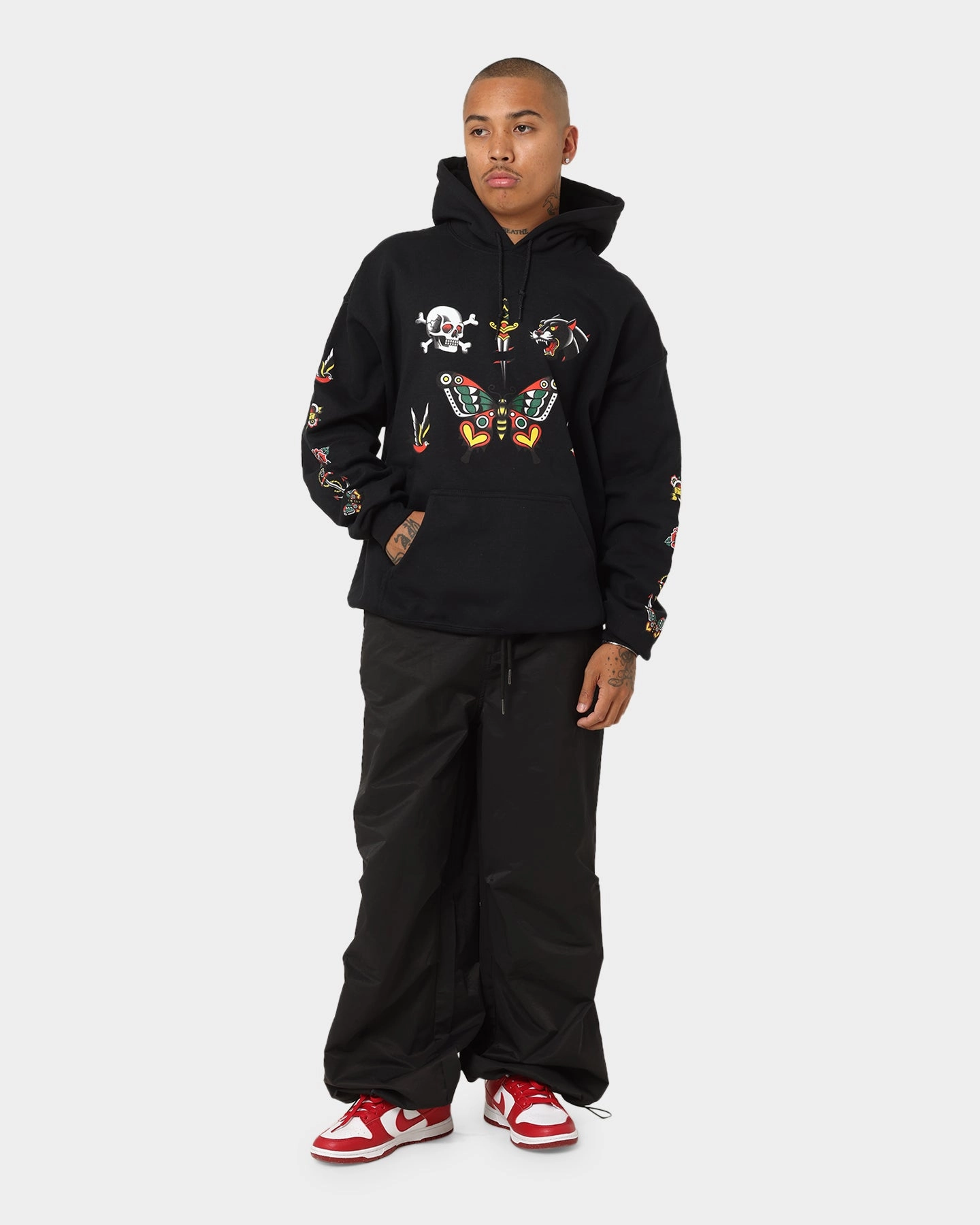 Articulated Elbows Easy Comfort Rats Get Fat Tattoo Print Hoodie Black