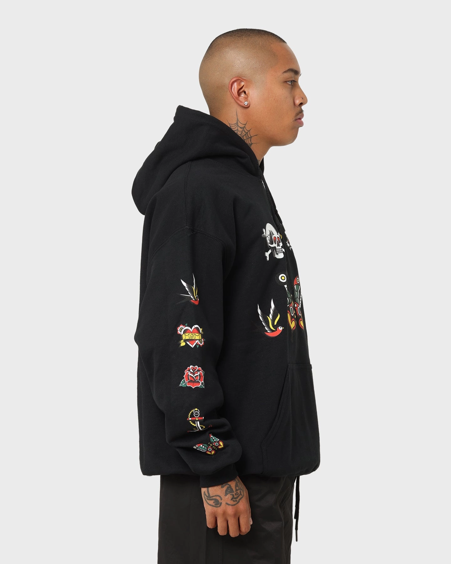 Rats Get Fat Tattoo Print Hoodie Black Credit