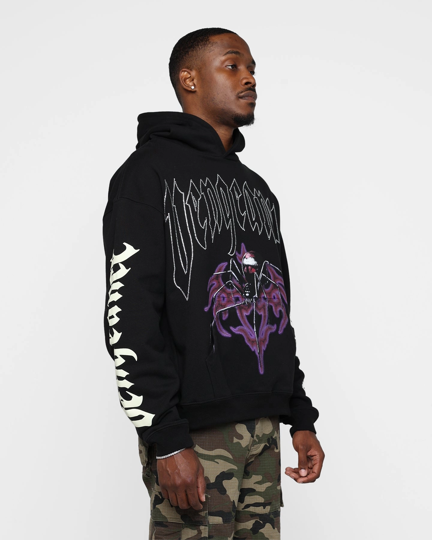 Rats Get Fat Vengeance Rhinestone Hoodie Black muted shades
