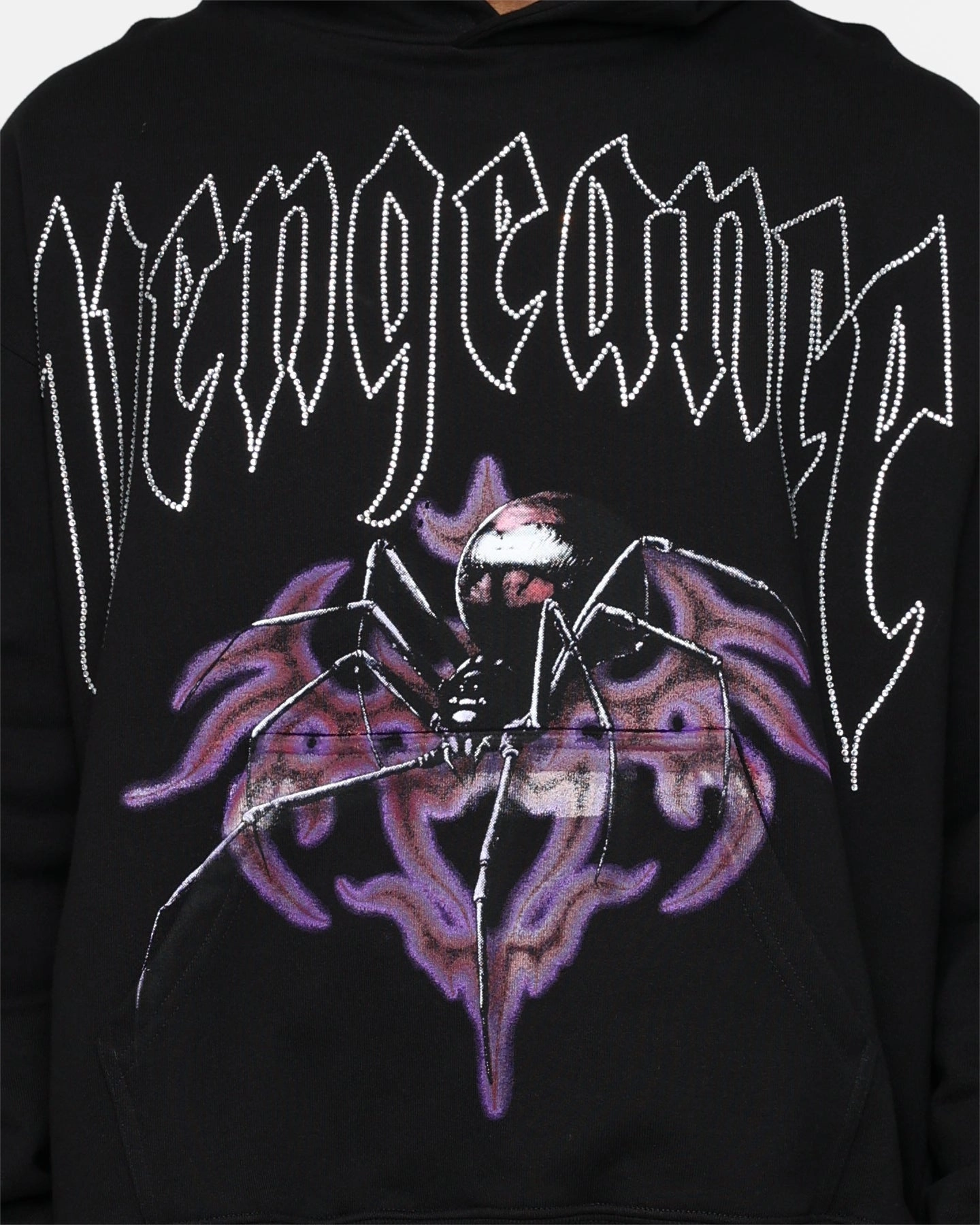 Rats Get Fat Vengeance Rhinestone Hoodie Black mid-length self - treat