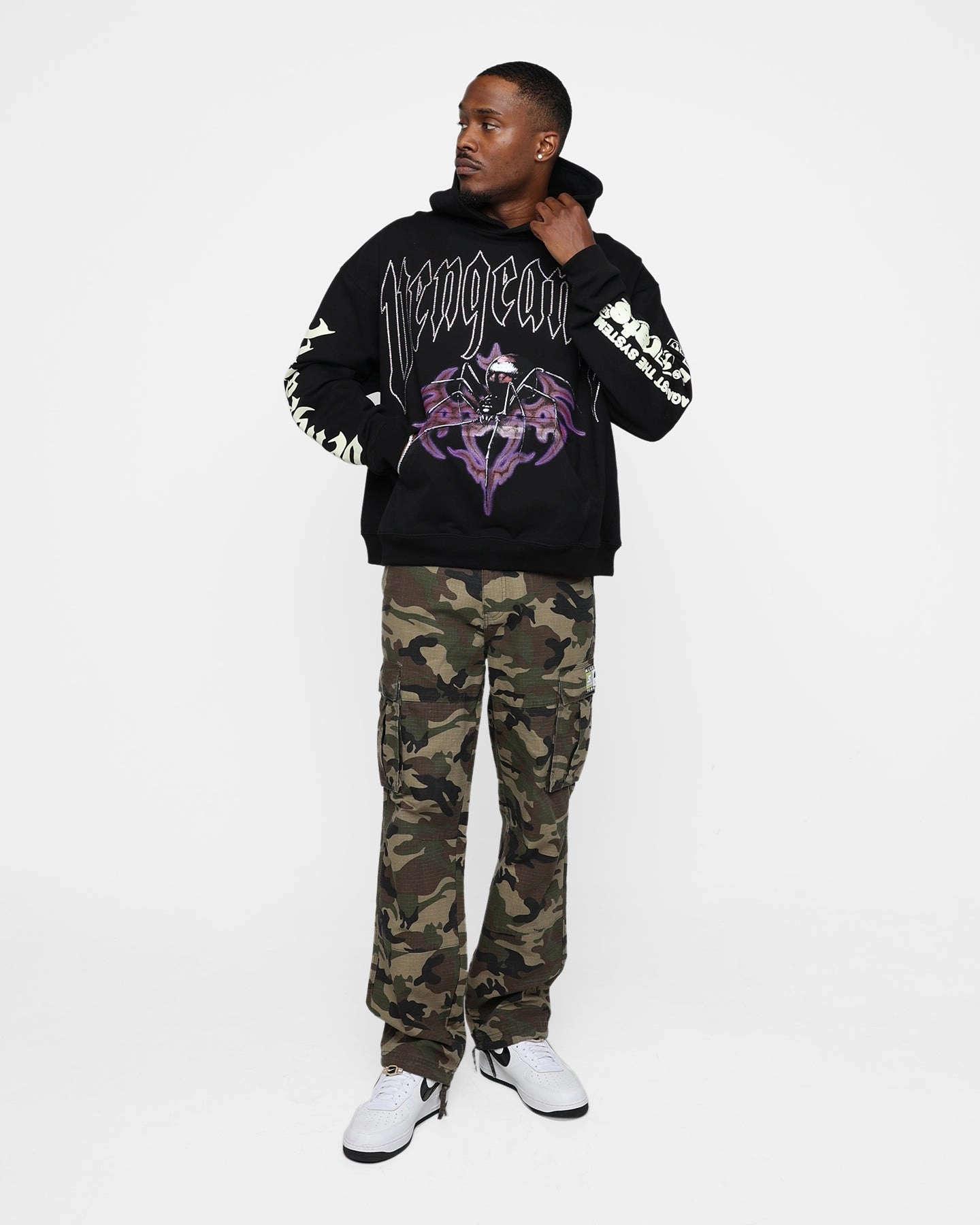 Stretchy Shield Rats Get Fat Vengeance Rhinestone Hoodie Black