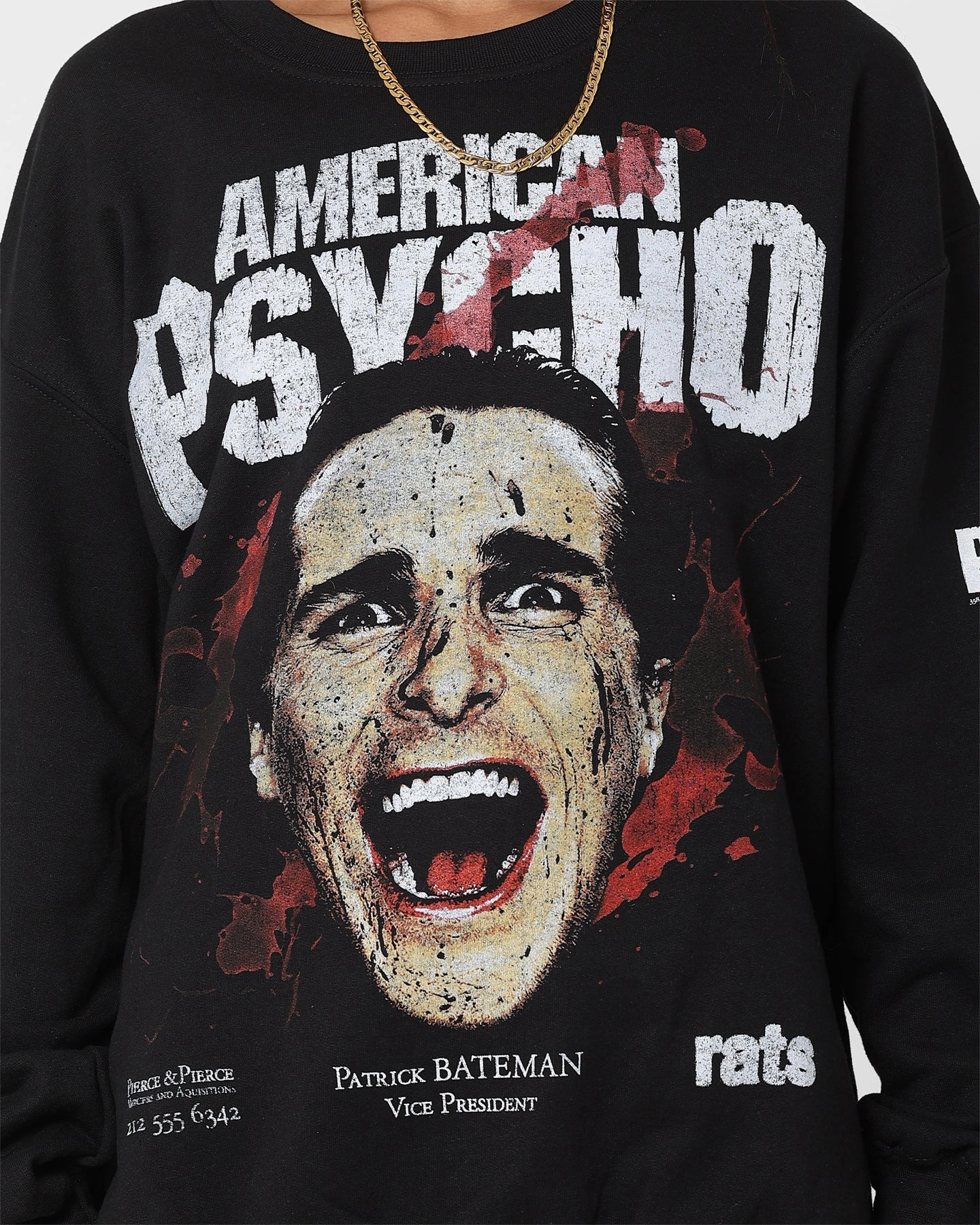 Stretch Jersey Knit Rats Get Fat X American Psycho American Psycho Crewneck Black