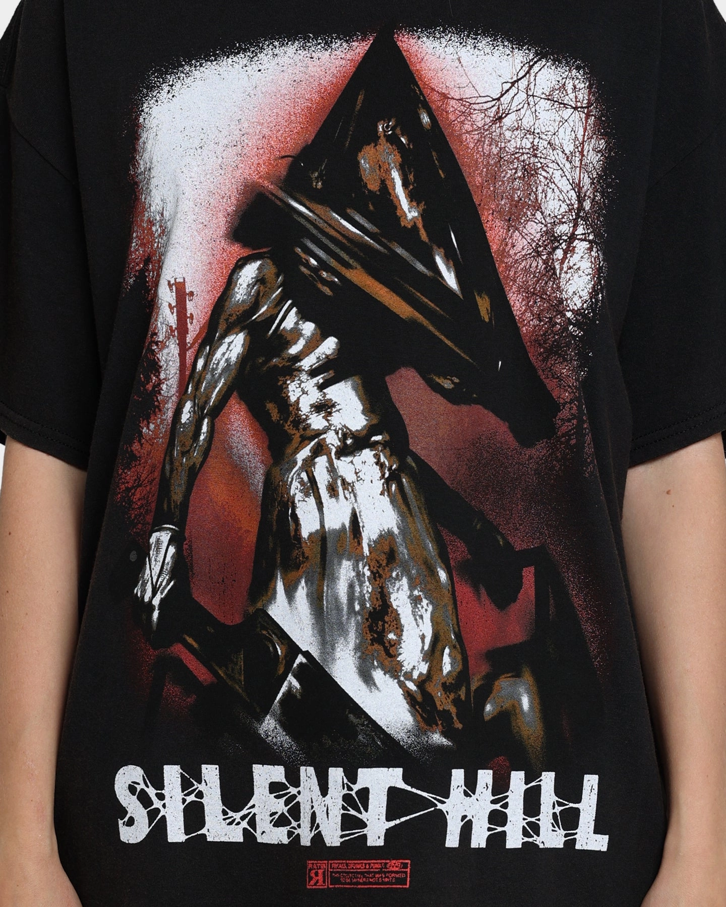 Trendy Fabric Soft Feel Rats Get Fat X Silent Hill Pyramid Head Vintage T-Shirt Black Wash
