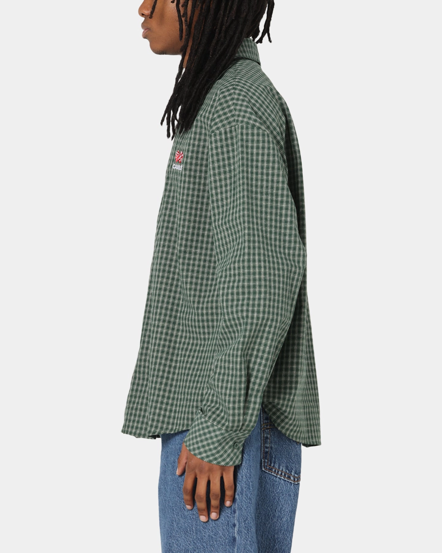 Carre Motion Long Sleeve Button Up Shirt Green Check Date night Artistic Design