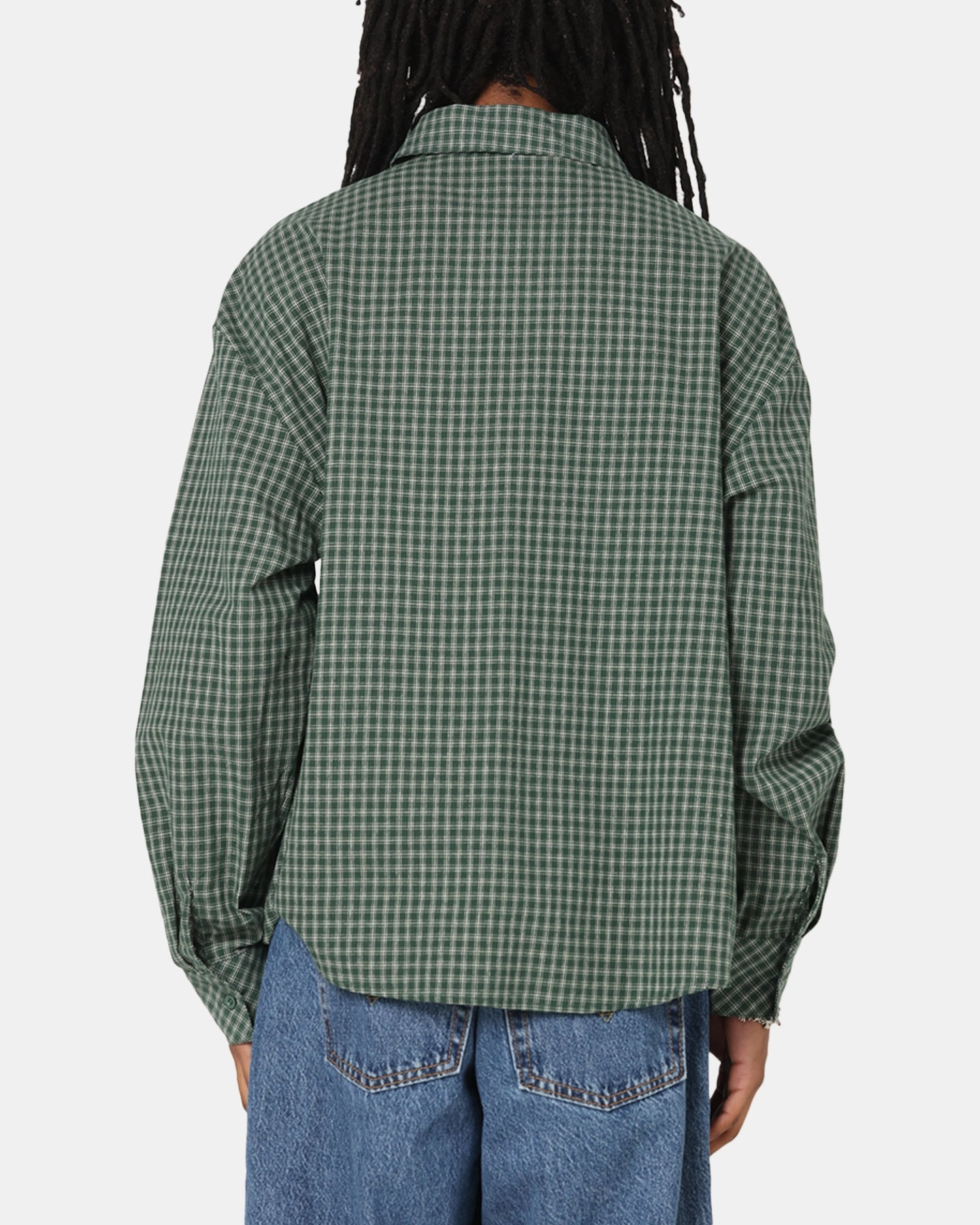 Multipurpose Layering Fabric Carre Motion Long Sleeve Button Up Shirt Green Check