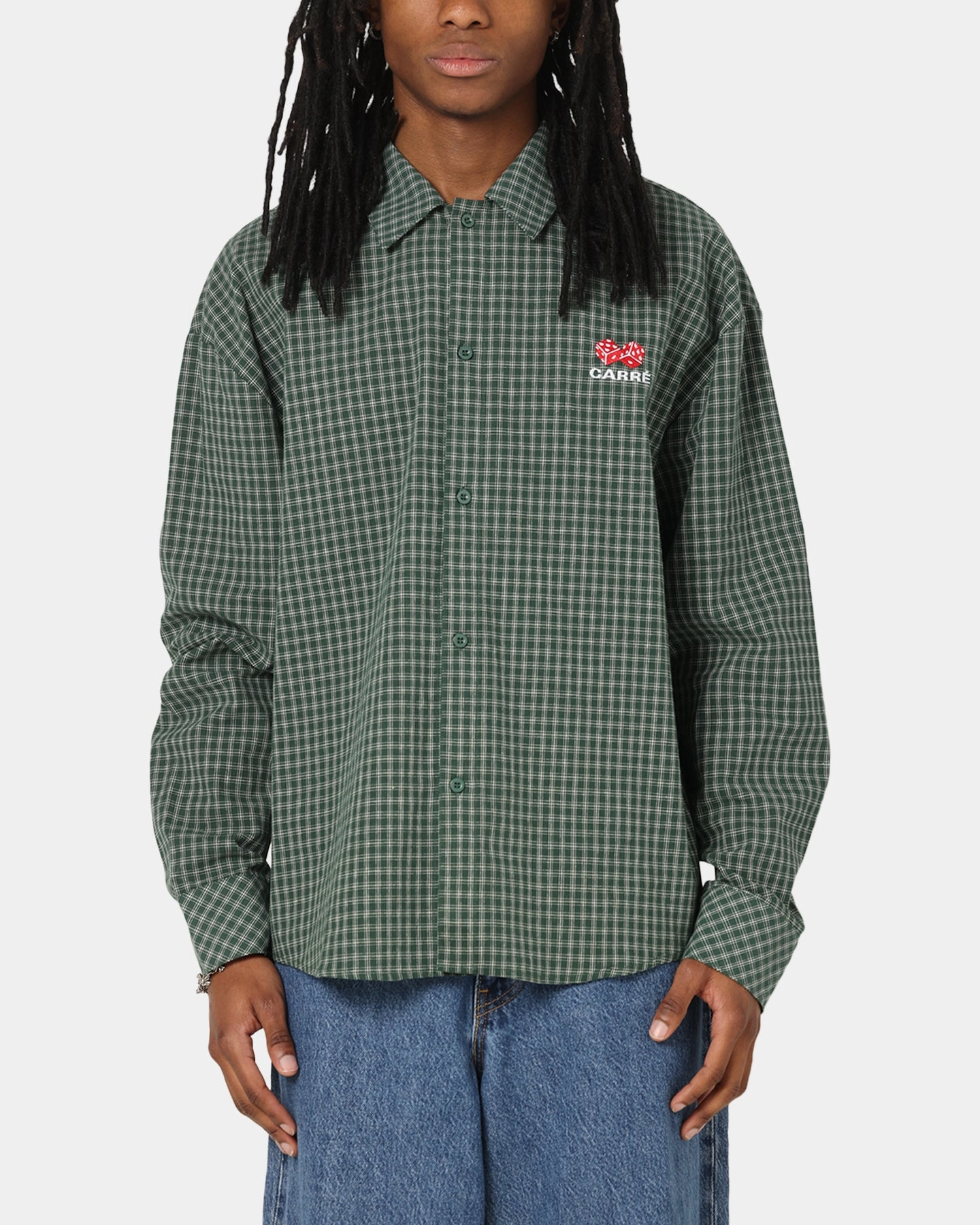 Weekend Outing Carre Motion Long Sleeve Button Up Shirt Green Check