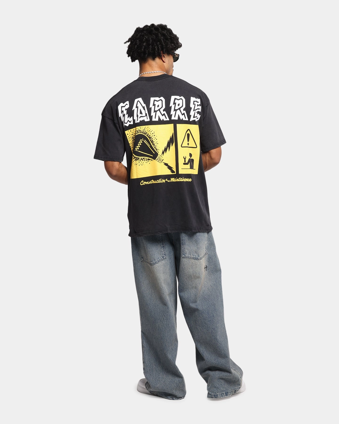 Washable fabric Carre Construction T-Shirt Black Acidwash