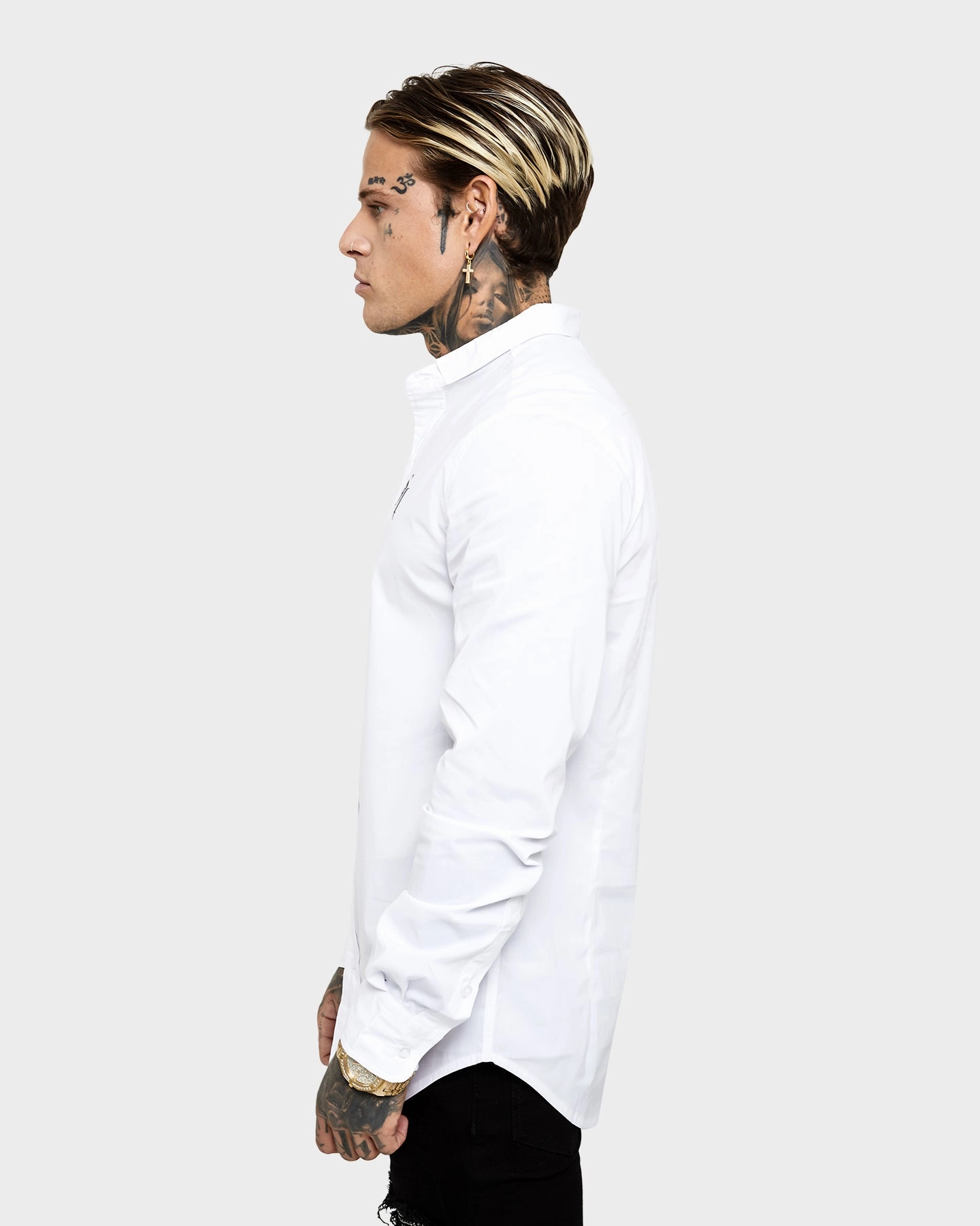 Camouflage Print Double Stitched Hems Saint Morta Alpha Horoma Slim Fit Shirt White