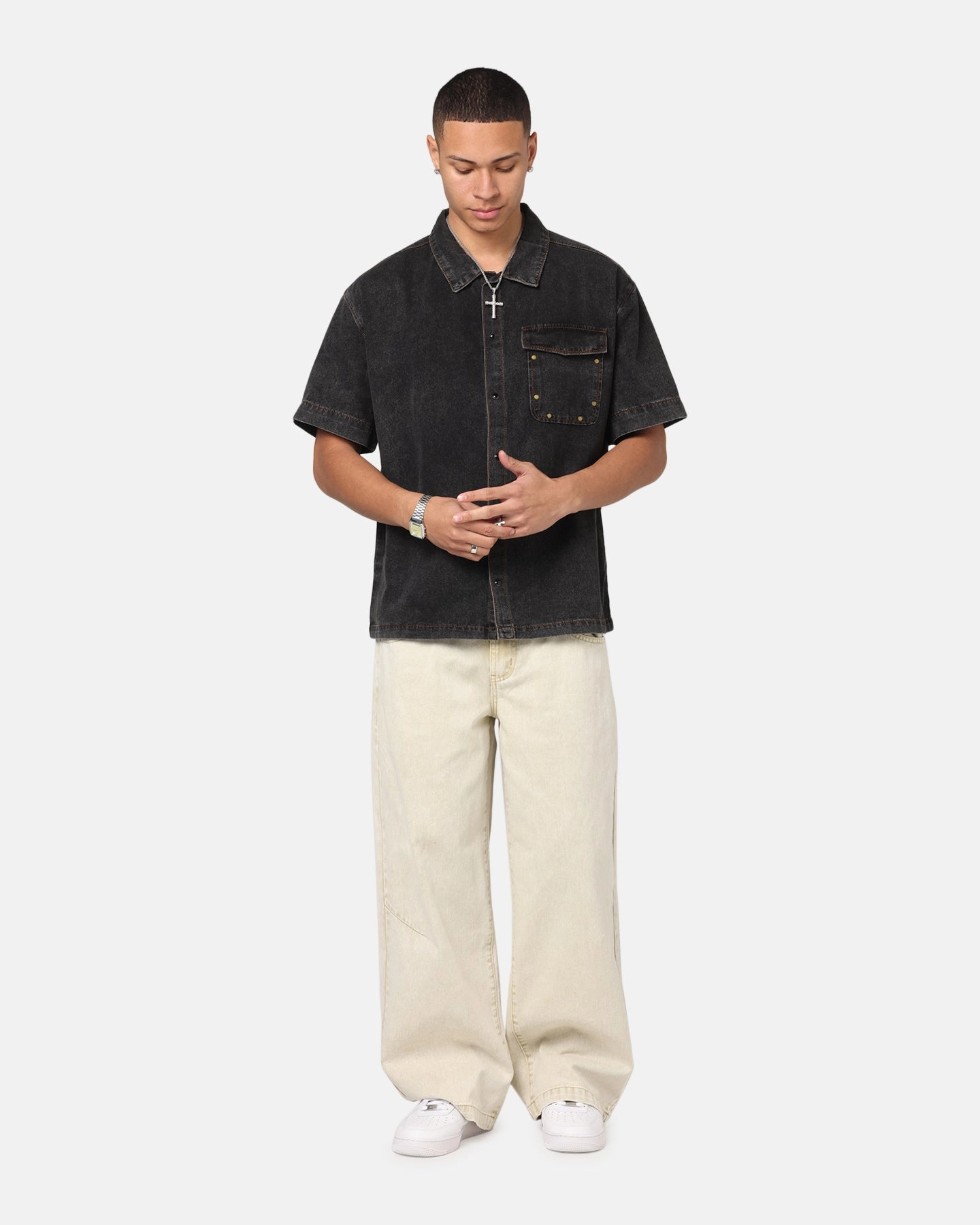 Saint Morta Rodeo Drive Button Up Shirt Black Ventilated Back bohemian flair