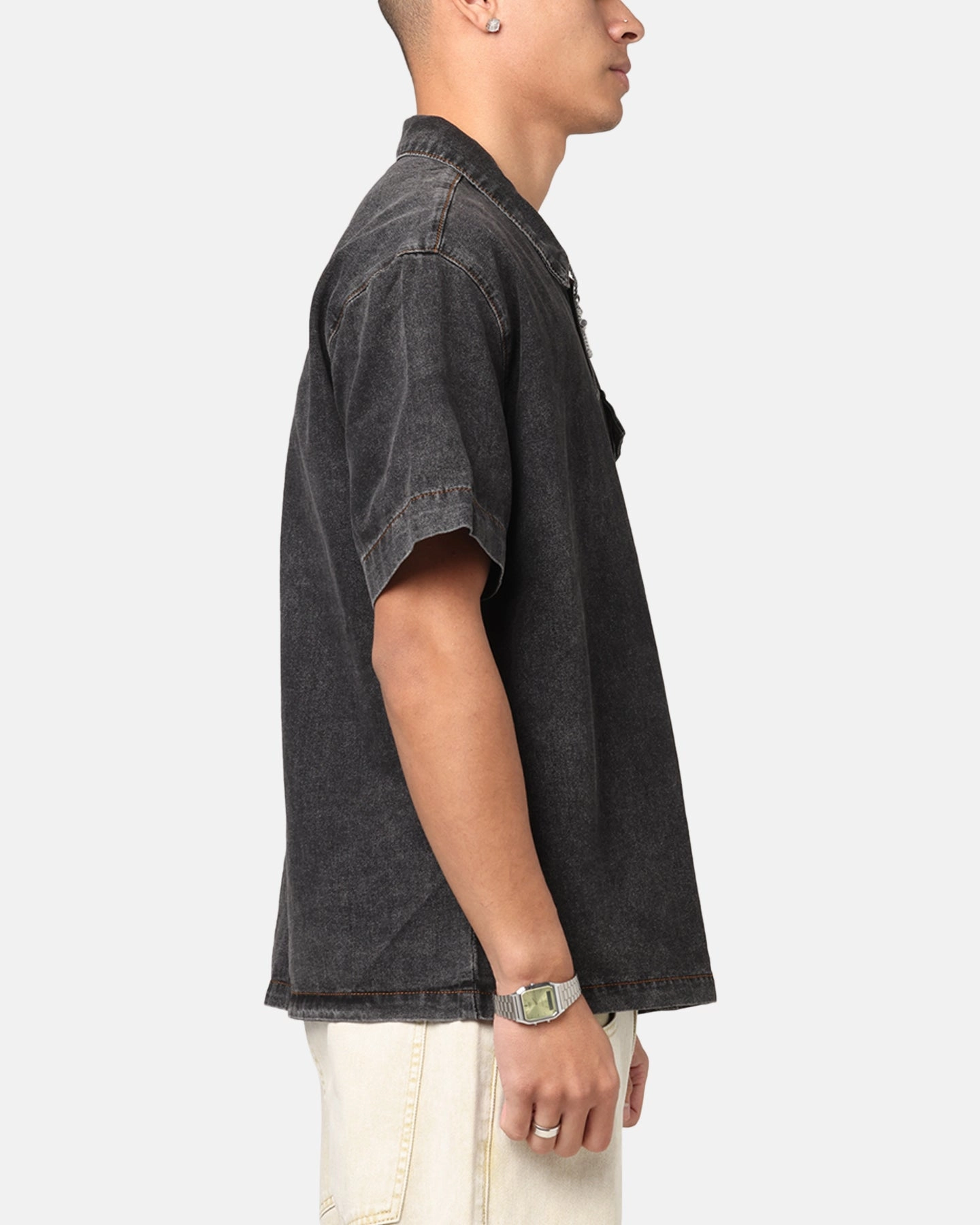 Saint Morta Rodeo Drive Button Up Shirt Black Summer Camp Neutral Tone
