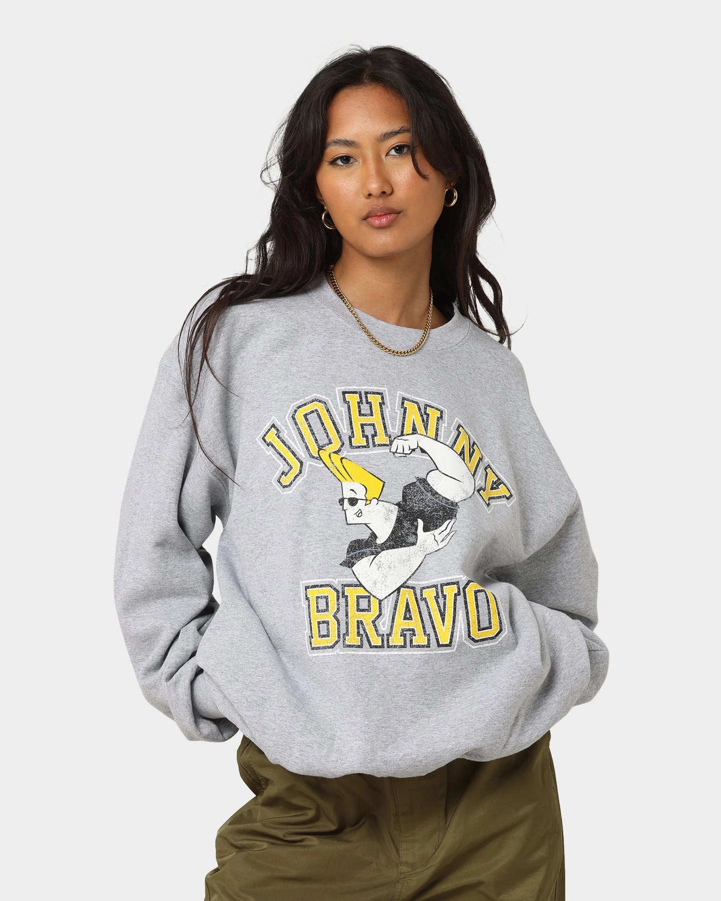 American Thrift X Johnny Bravo Johnny Bravo Crewneck Grey Flexible Neckband BreathableMeshLining