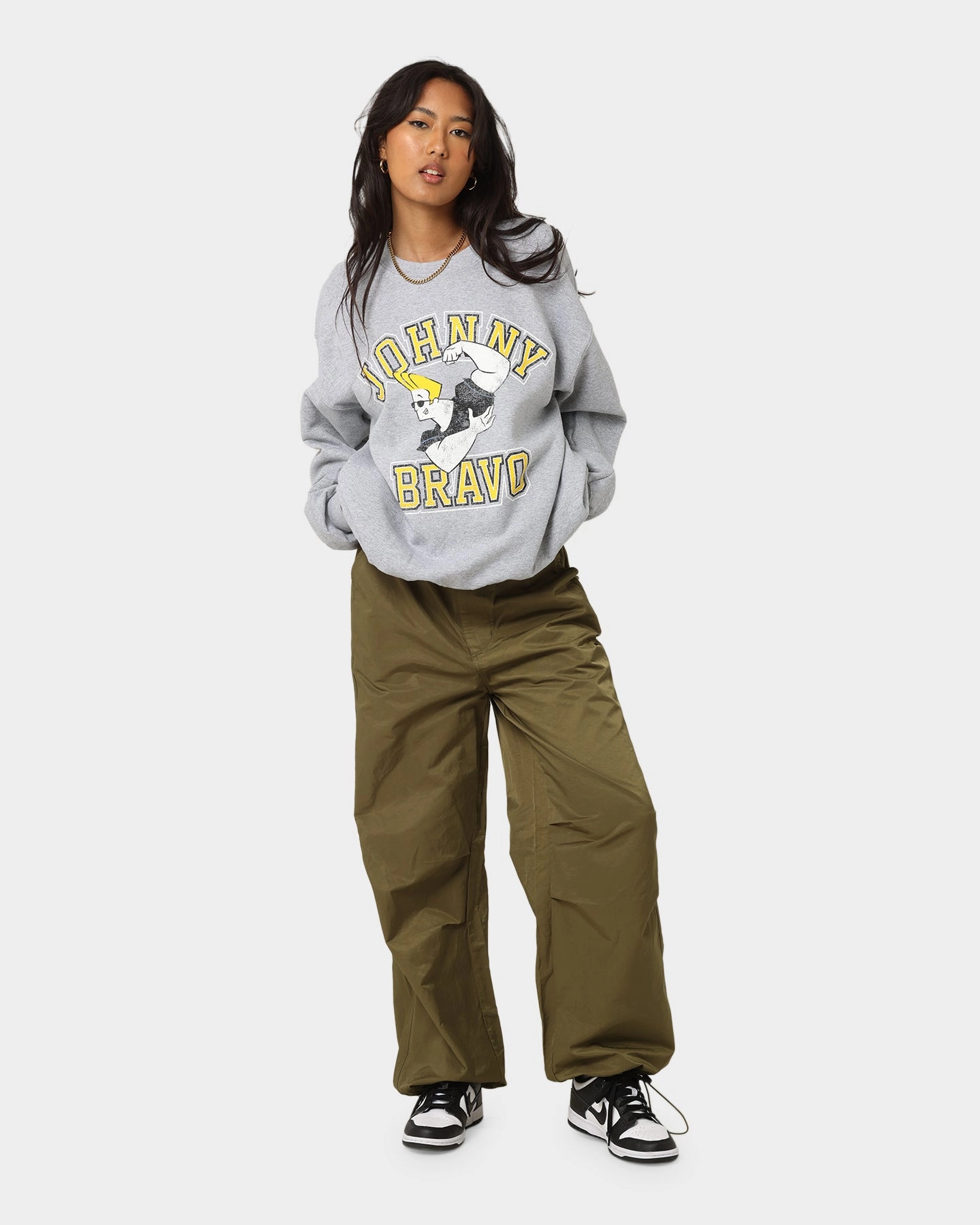 Holiday Casual Garment Washed Texture American Thrift X Johnny Bravo Johnny Bravo Crewneck Grey