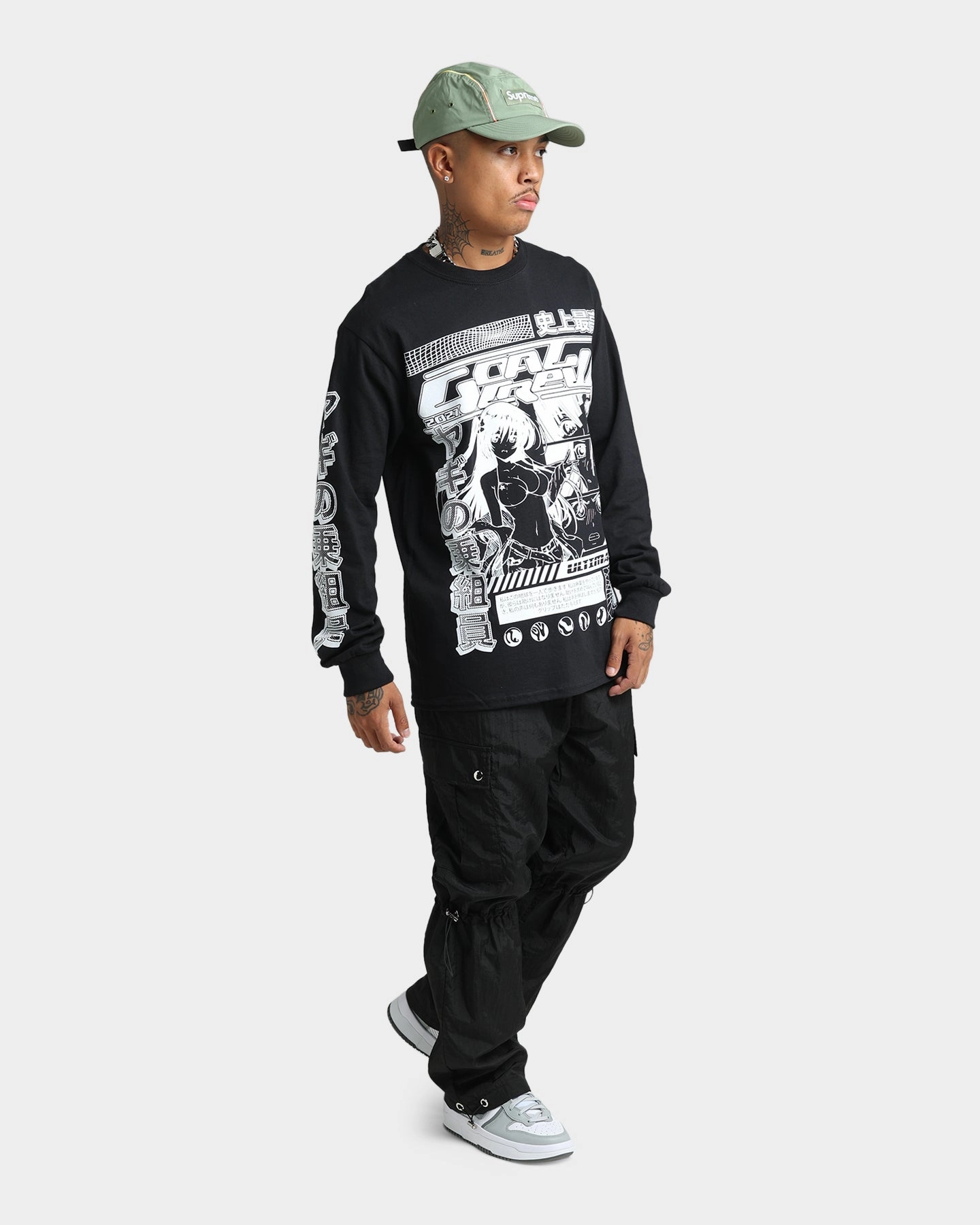 safe for skin Goat Crew Anime Long Sleeve T-Shirt Black