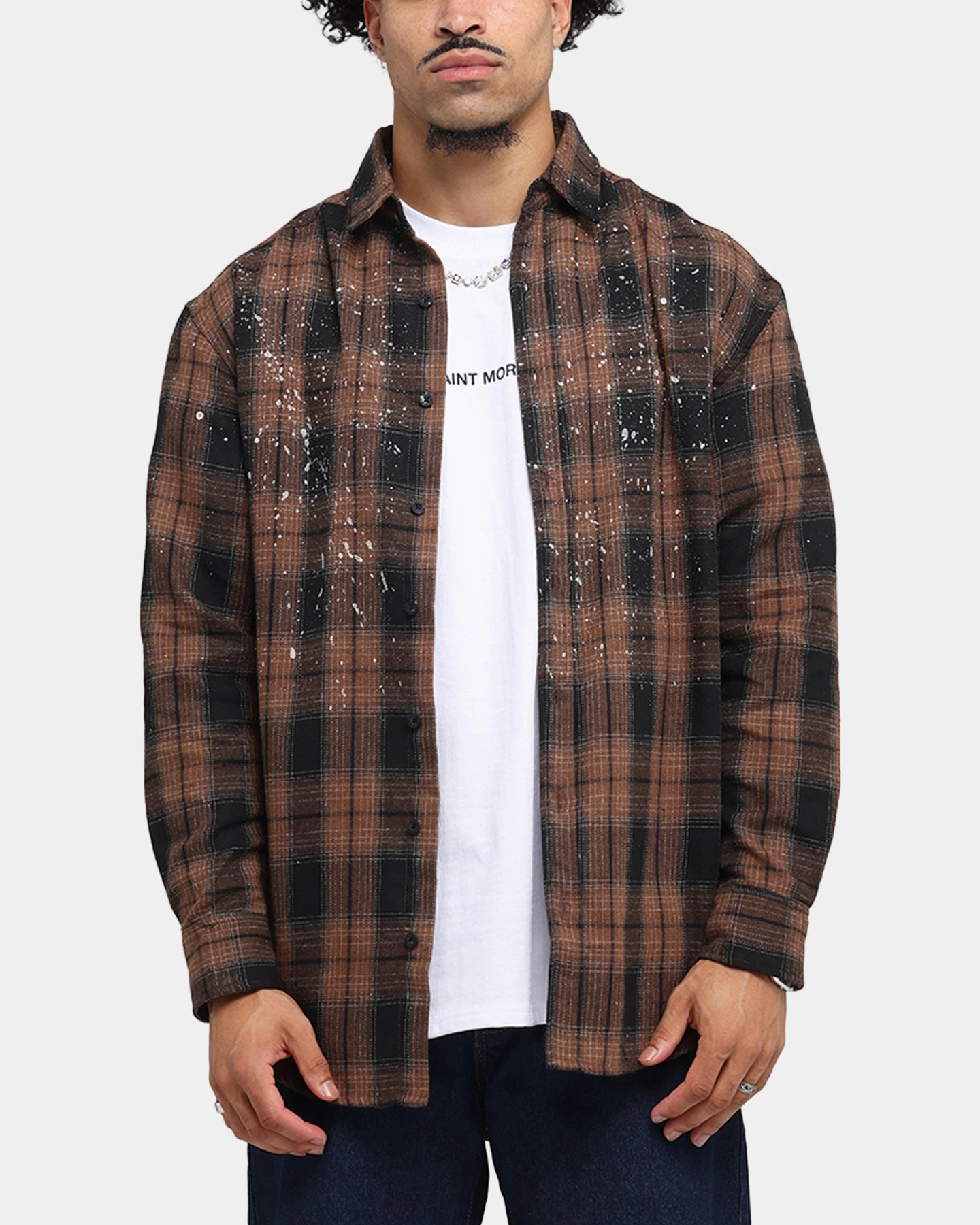 Saint Morta Spray Long Sleeve Flannel Shirt Brown Mountain Retreat Flexible Knit