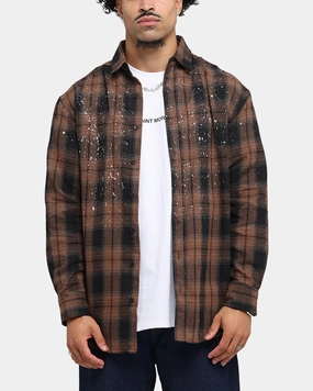 Saint Morta Spray Long Sleeve Flannel Shirt Brown Mountain Retreat Flexible Knit