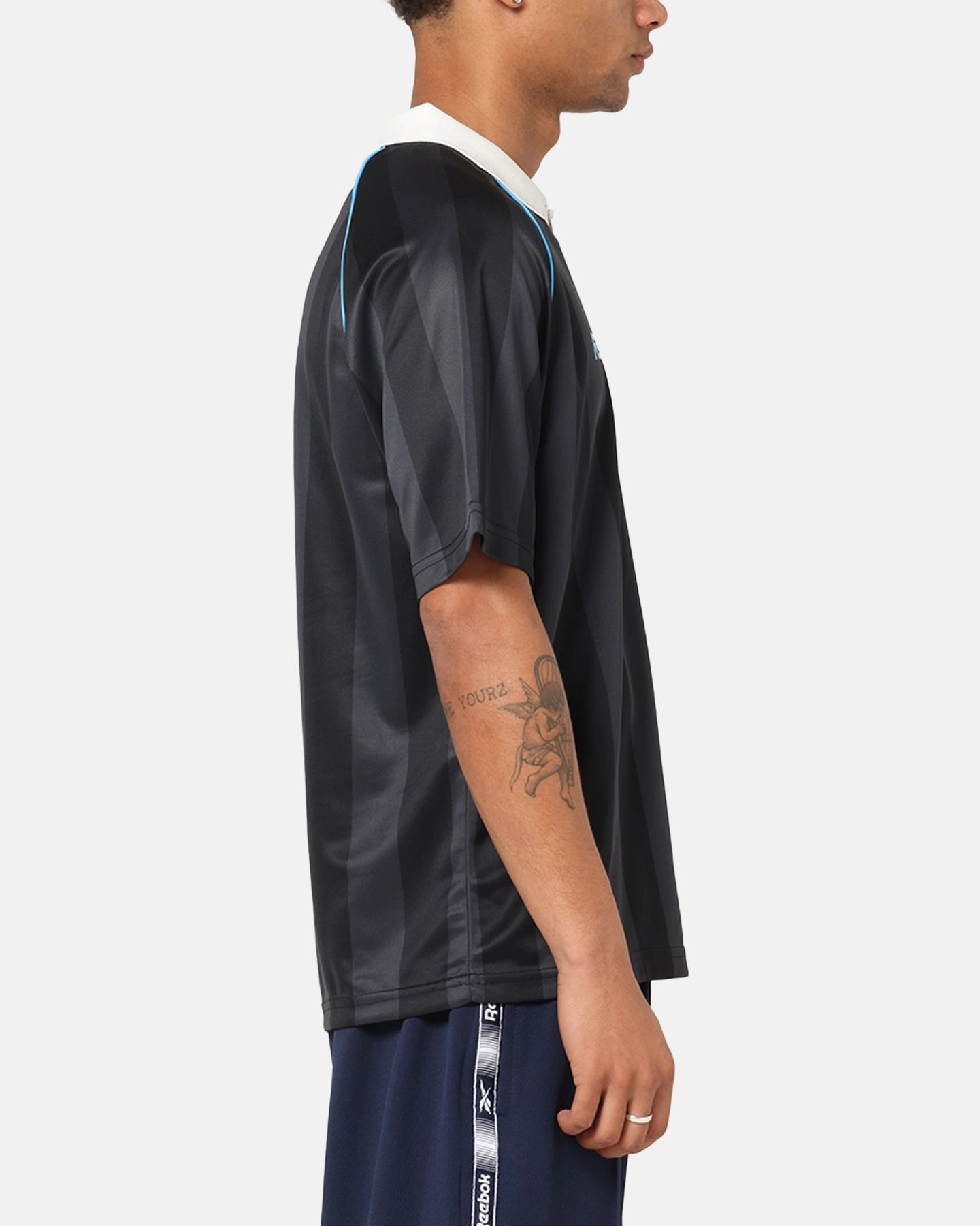 Reebok Retro Footy Polo T-Shirt Black High Collar Design