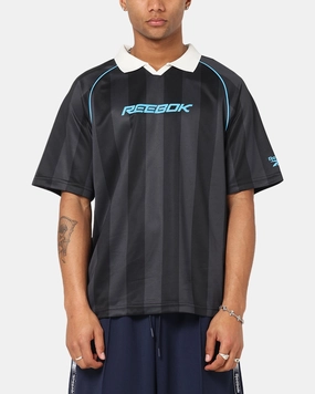 Reebok Retro Footy Polo T-Shirt Black Colorfast Dye Process