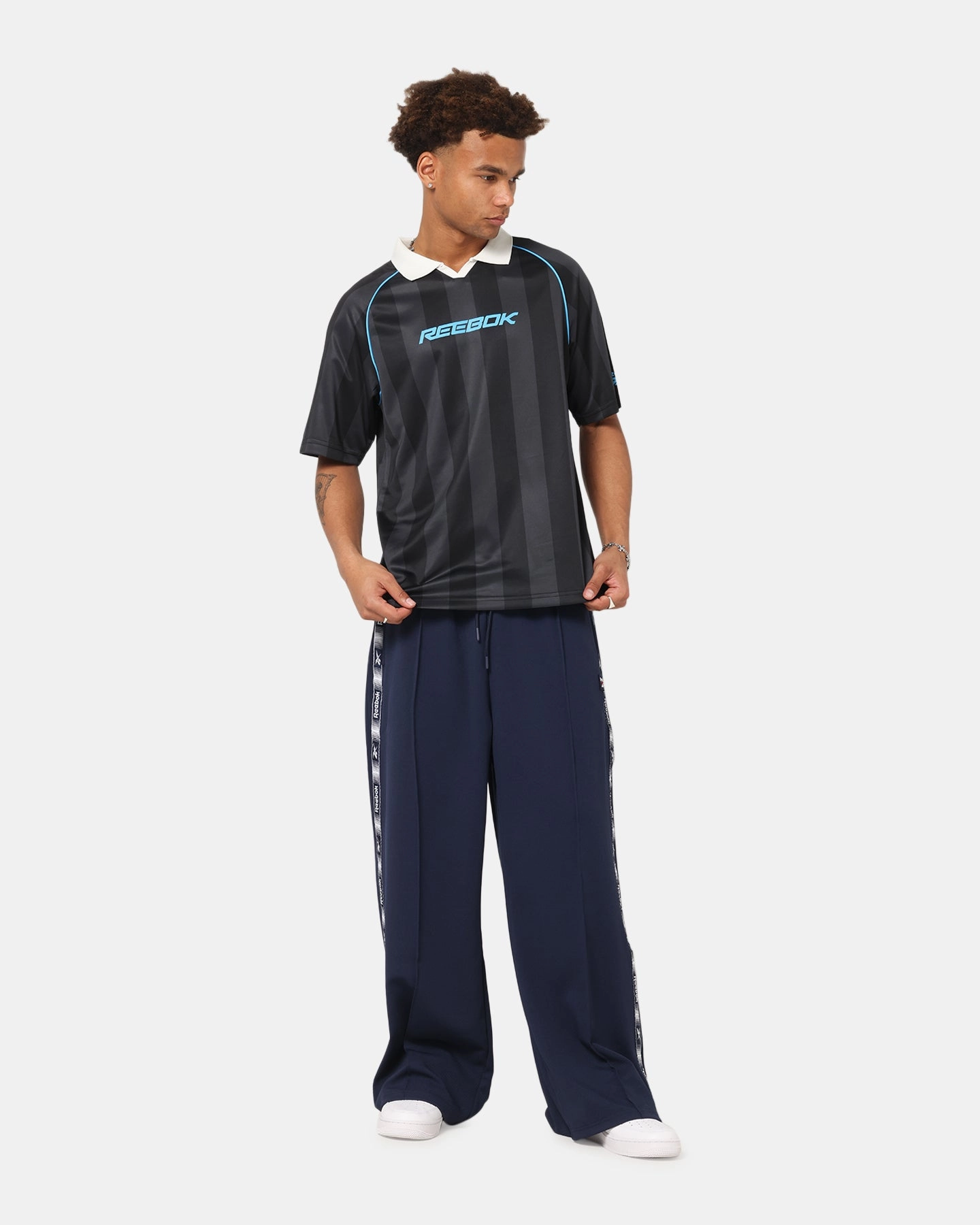 Reebok Retro Footy Polo T-Shirt Black Non Binding Armholes