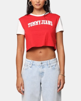 Artist Vibe Durable Tommy Jeans Women's Regular Crop Varsity T-Shirt Red Hot