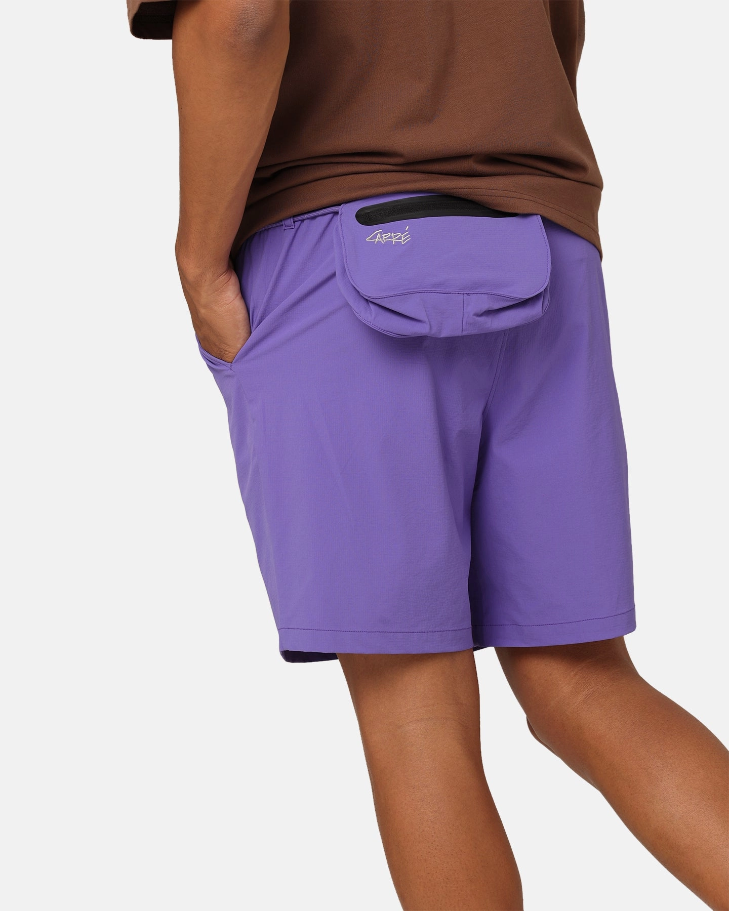 Carre Pace Nylon Shorts Purple Reflective Trim Detail