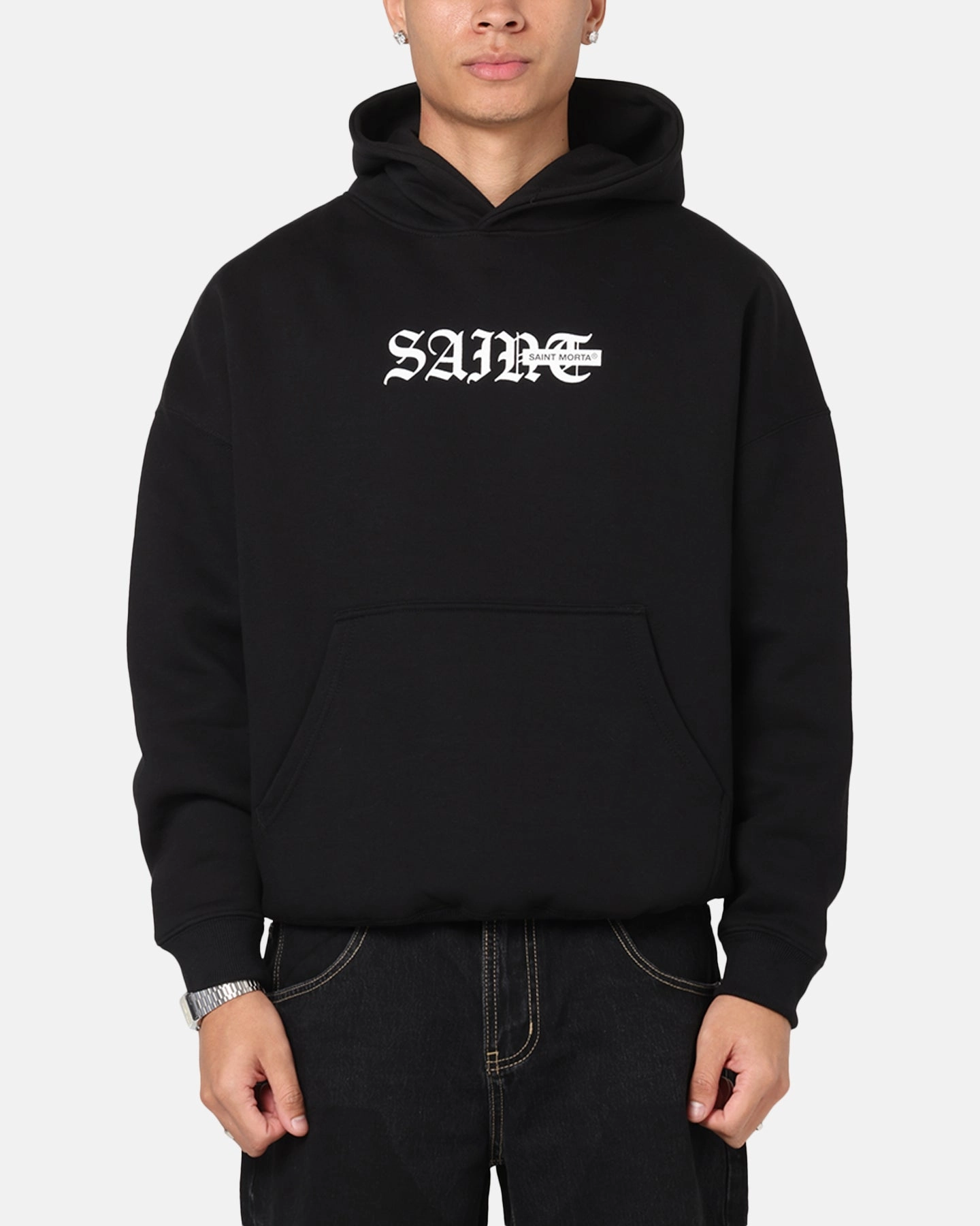 suitable for firefighters Durable Blends Saint Morta Gothic Stack Boxy Hoodie Black