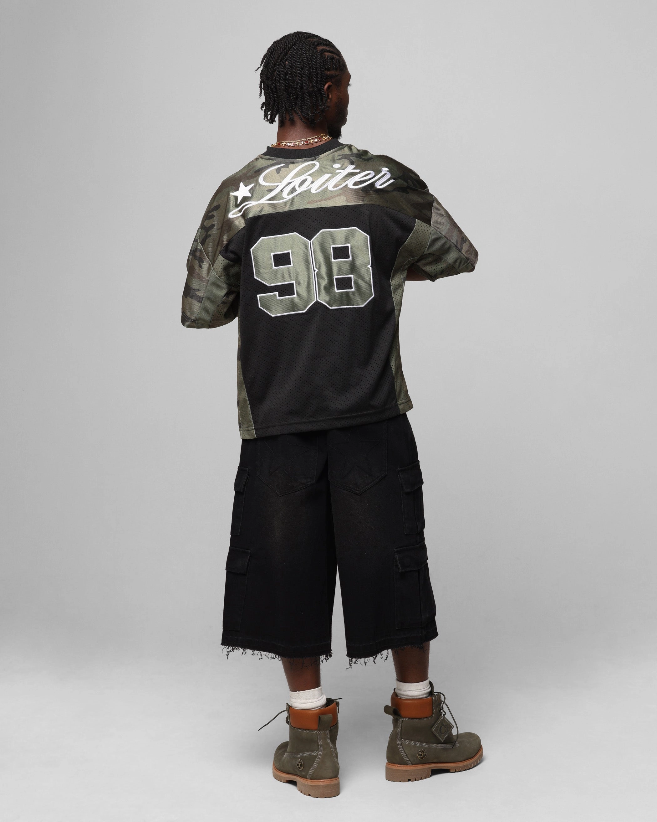 Compression Fit Engineering Slub Yarn Texture Loiter End Zone Jersey Black/Camo