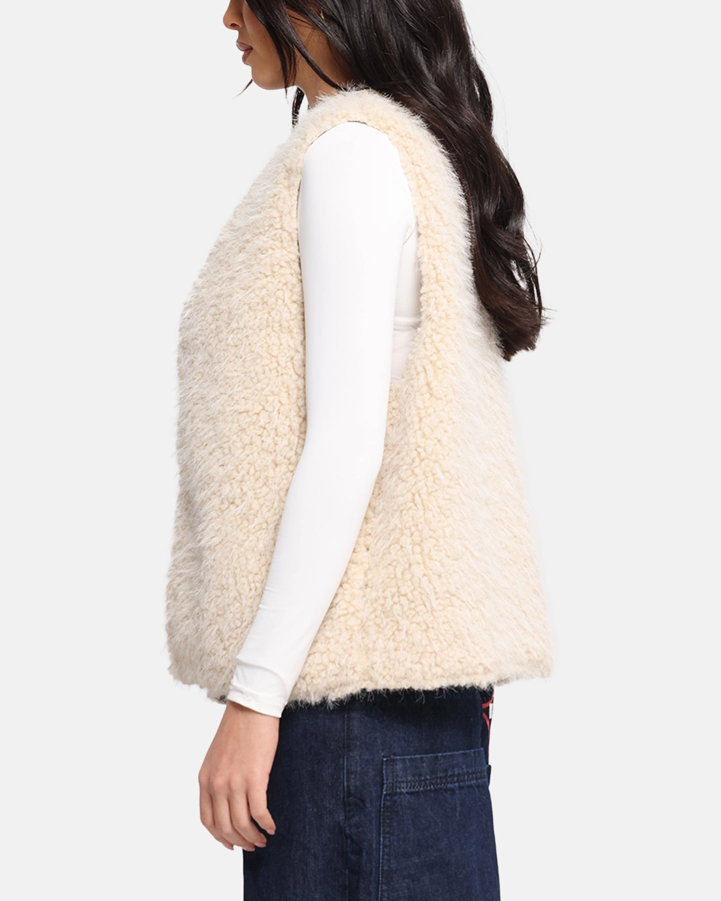 MultiPocketDesign Fashionable Style XXIII Fur Vest Cream