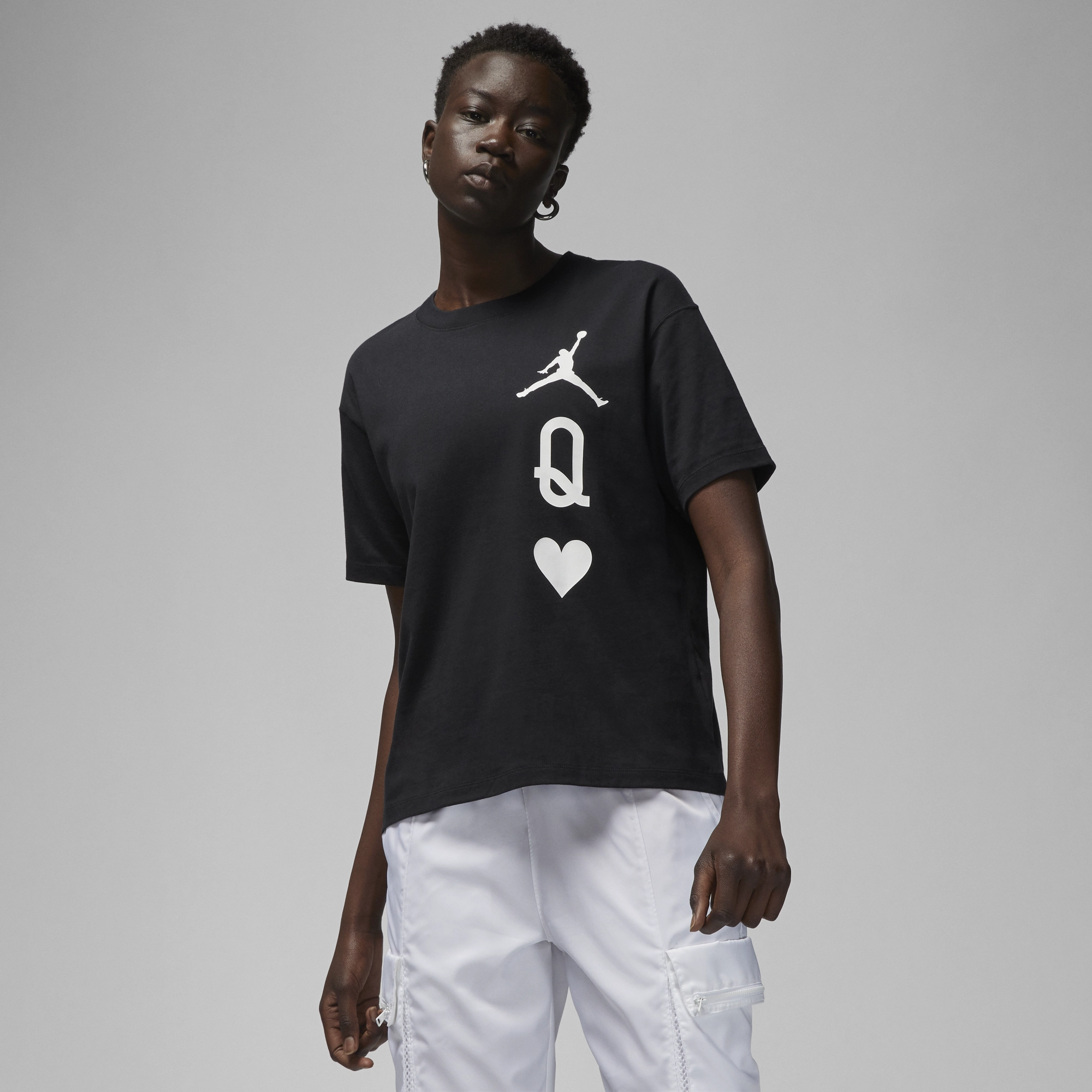 All Occasion Teflon Finish Reflective Piping Details Womens Jordan Flight Queen of Hearts T-Shirt