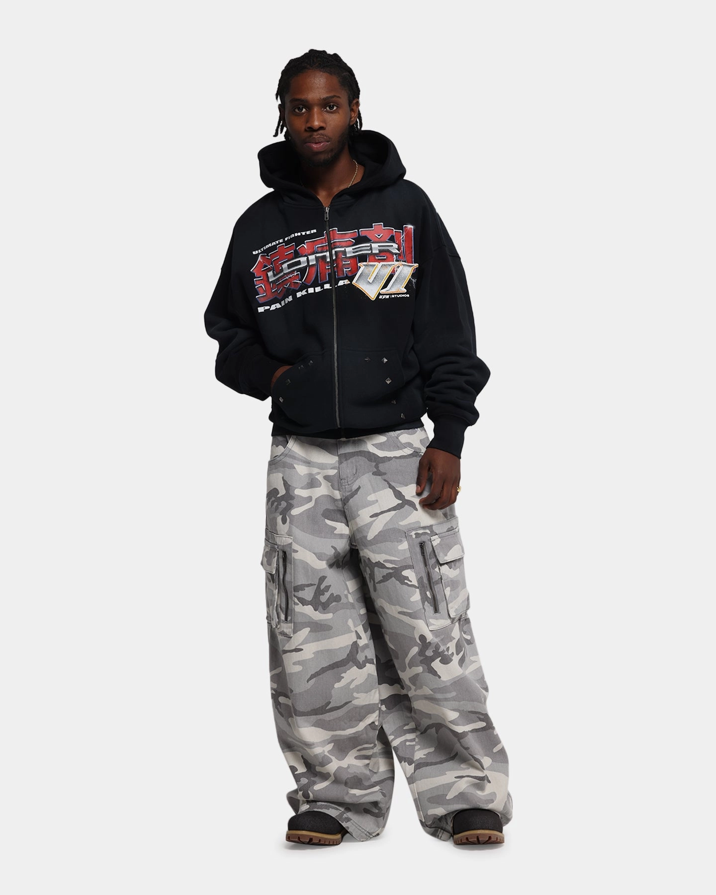 Loiter Fighter Zip Up Hoodie Washed Black Strategy Mid-layer