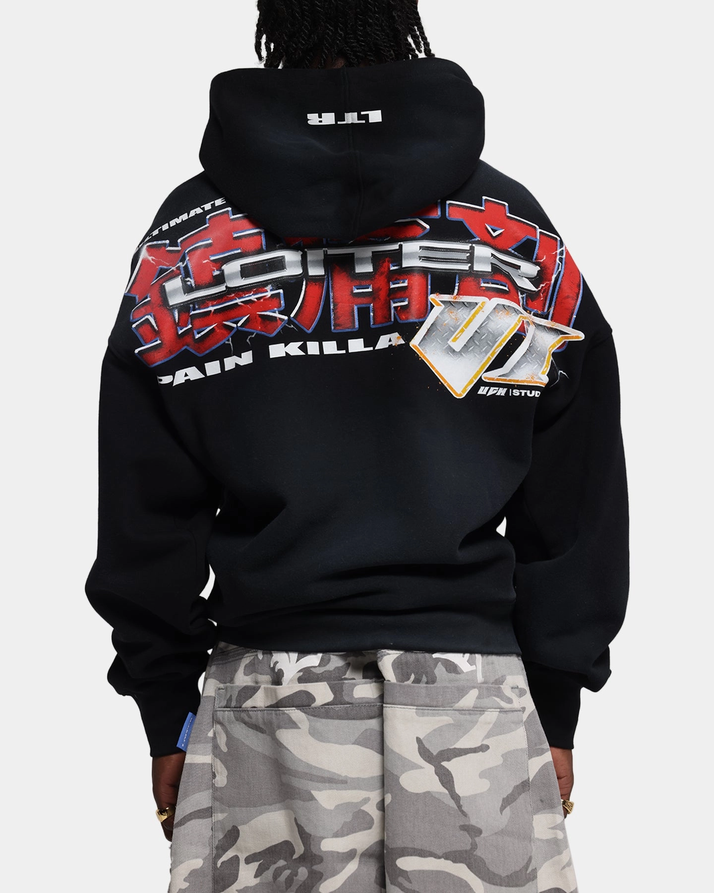 YKK Zipper Quality Art Exhibition Loiter Fighter Zip Up Hoodie Washed Black