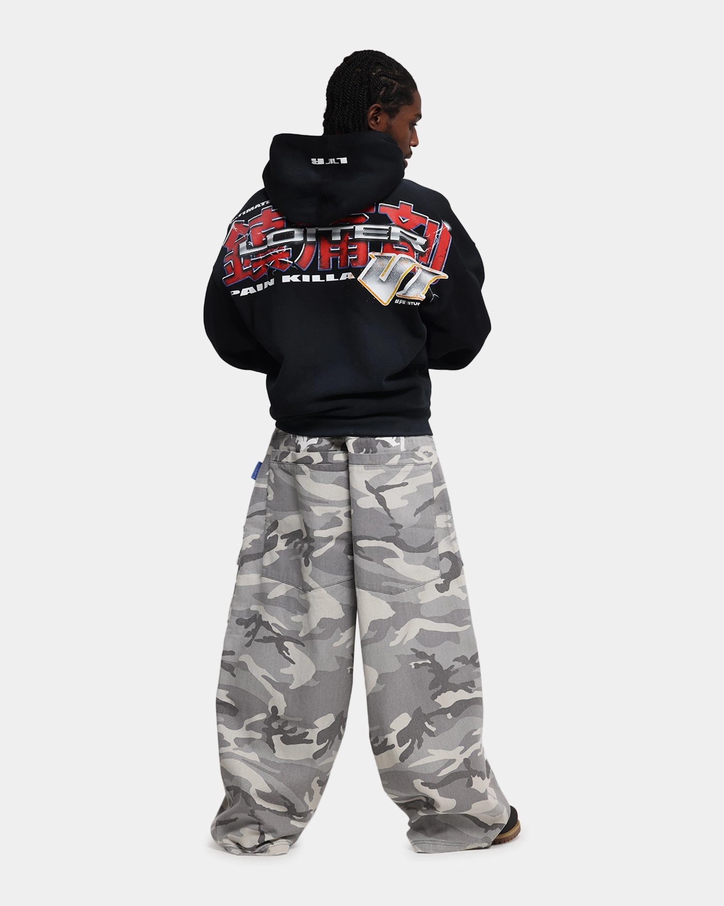 Loiter Fighter Zip Up Hoodie Washed Black DoubleReinforced Zipper motorcyclist