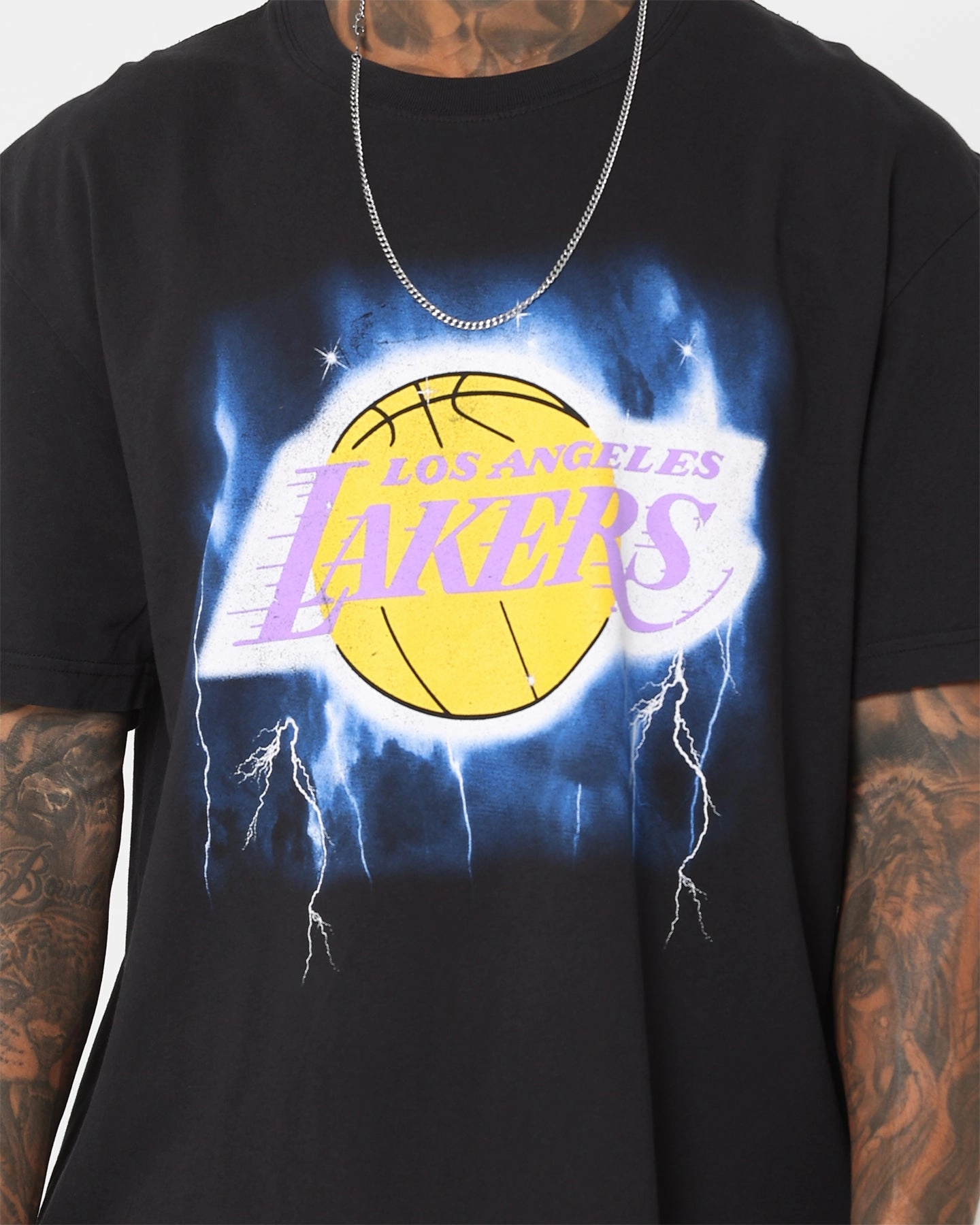 timeless Mitchell & Ness Los Angeles Lakers Logo Lightning T-Shirt Black