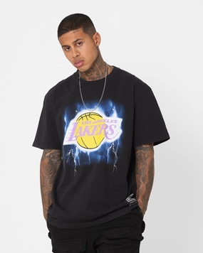 Polka Dot Pattern Active Comfort Style Mitchell & Ness Los Angeles Lakers Logo Lightning T-Shirt Black