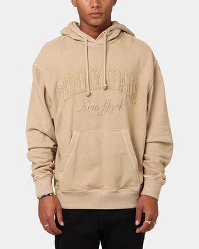 Tommy Jeans Relaxed Vintage Varsity Hoodie Tan battlefield Eco Friendly Material