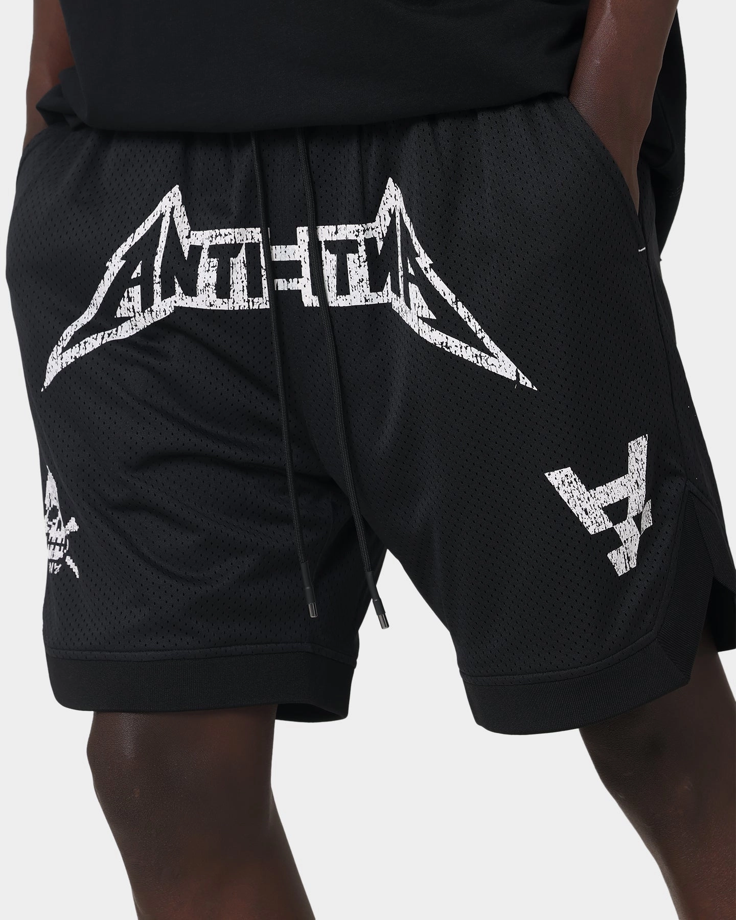 The Anti Order Heavy Metal Basketball Shorts Black/White Preppy Style music event look