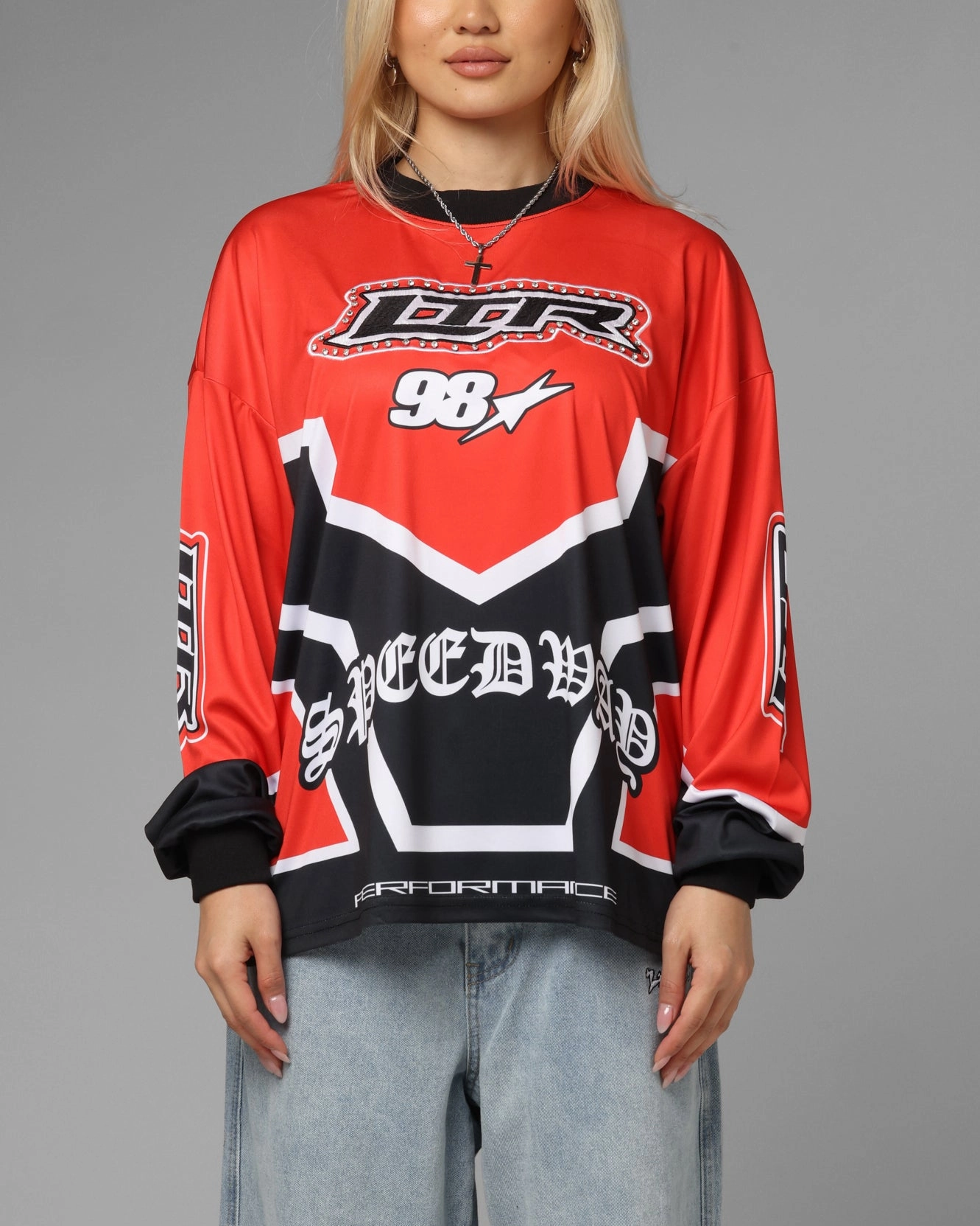 Outdoor Light Modern Style Trend Loiter Thrill Racing Long Sleeve T-Shirt Red