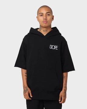 Dope Raw Cut Off Hoodie Black/White Lightweight Shield Necklace
