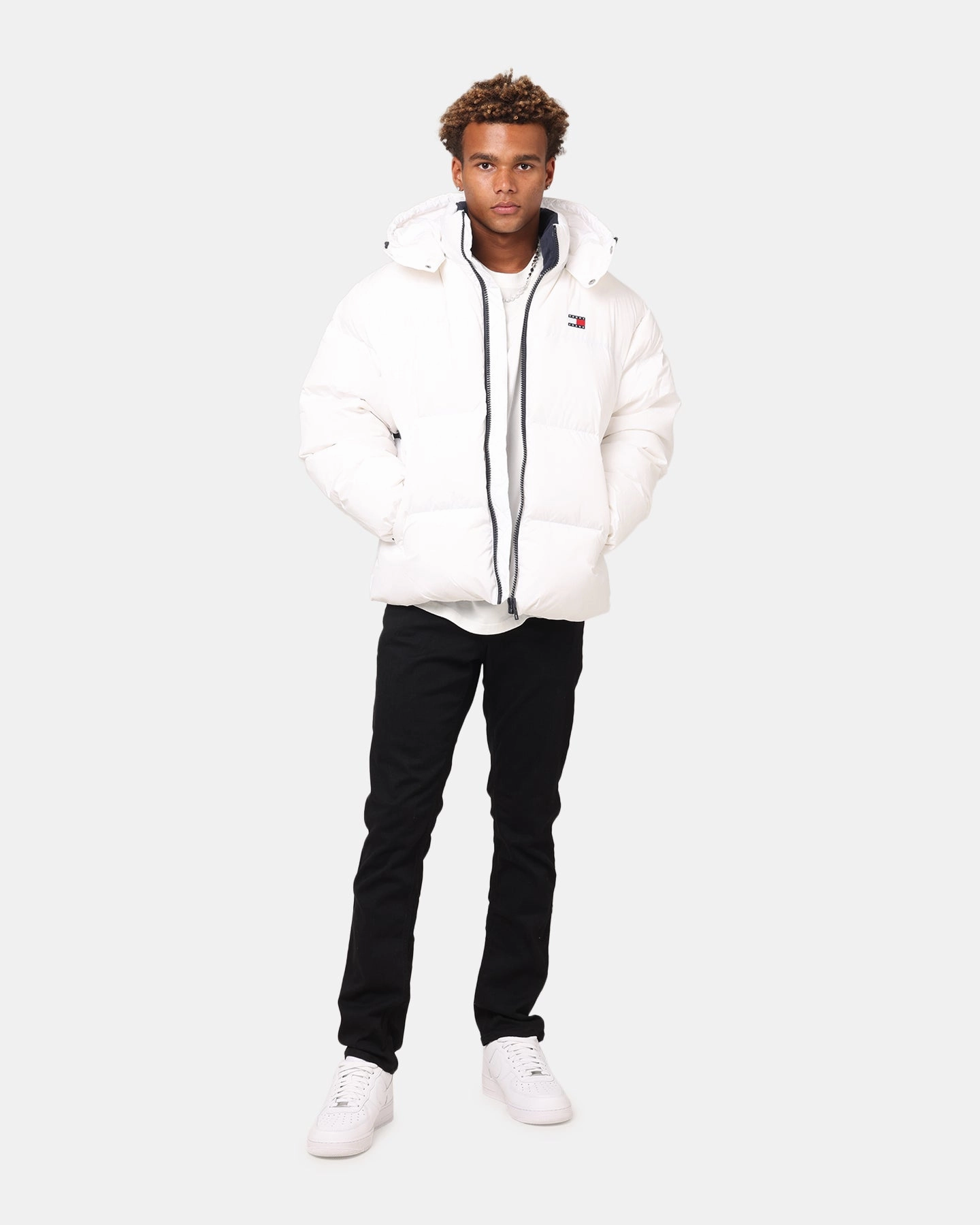 Tommy Jeans TJM Flag Back Puffer Jacket White Waterproof Outer Layer