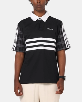Relaxed Comfort Adidas Tartan Regular Rugby Polo T-Shirt Black