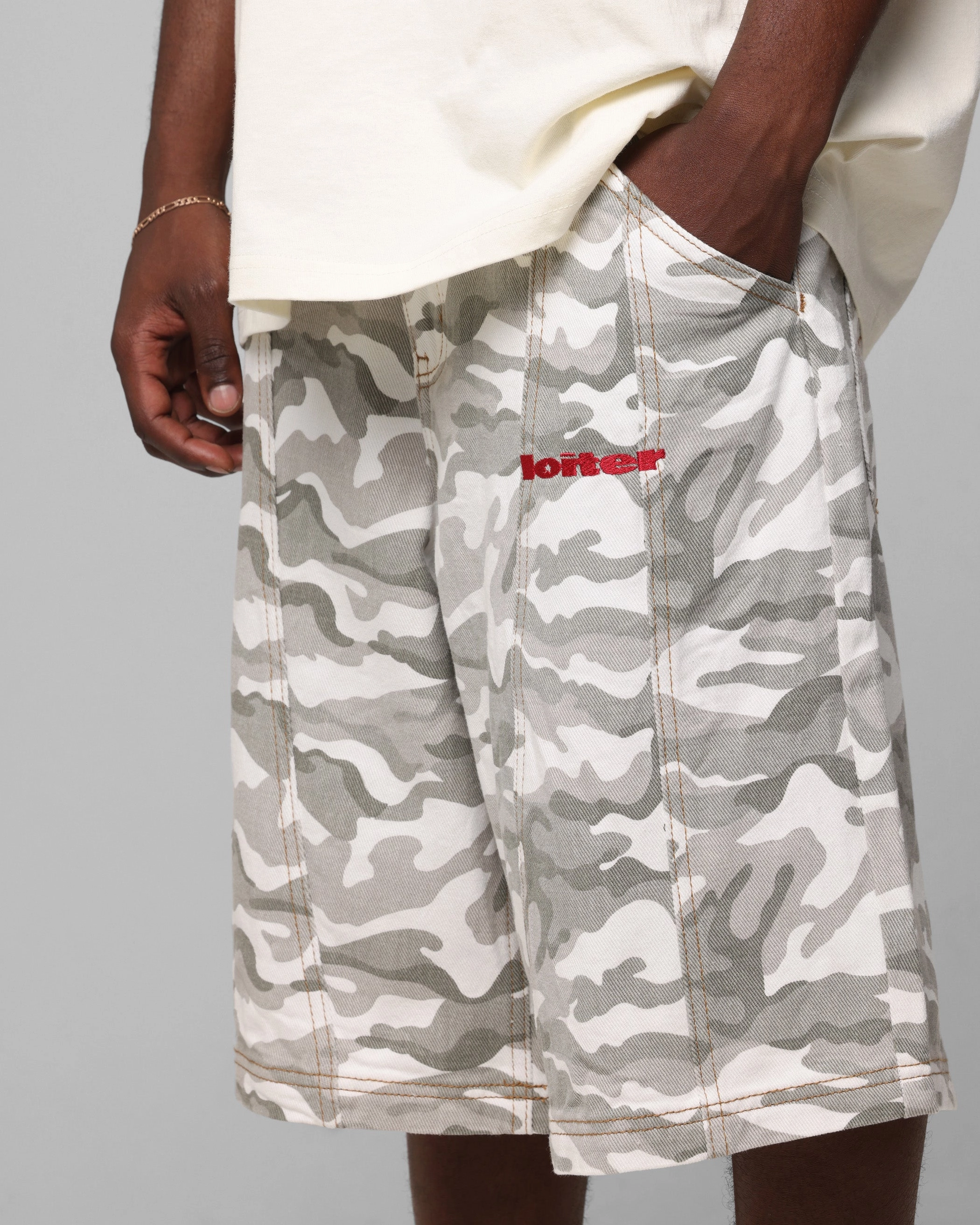 Loiter Collateral Panel Jorts Snow Camo Compact Packable Design