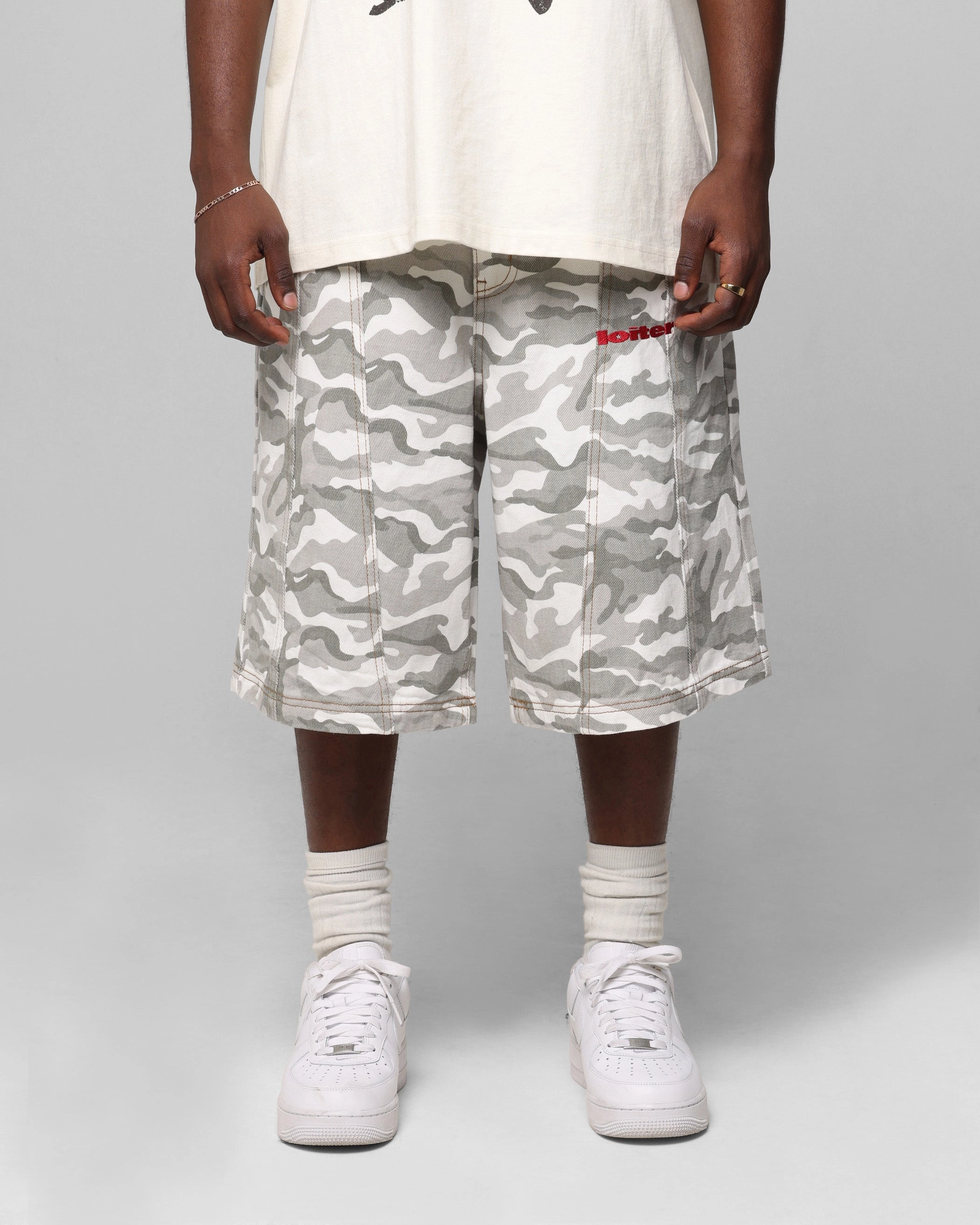 Layered Cuff Design Sporty Design Loiter Collateral Panel Jorts Snow Camo