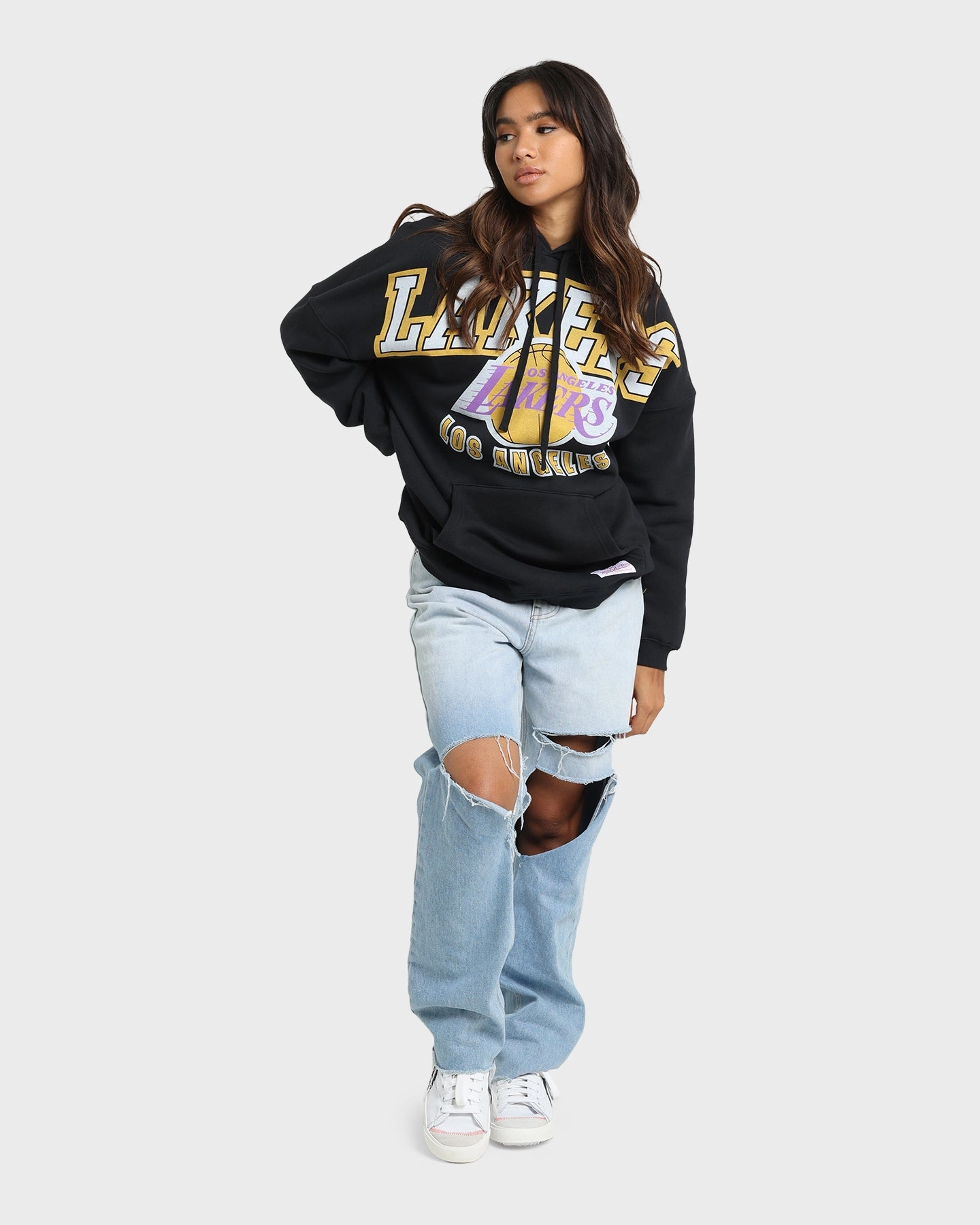 Concealer Help Mitchell & Ness Los Angeles Lakers XL Invert Arch Vintage Hoodie Faded Black